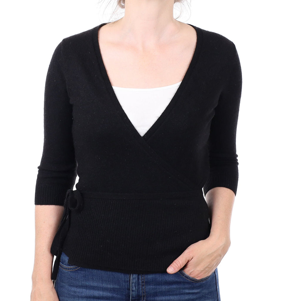 Black Cashmere Wrap Around Cardigan Small