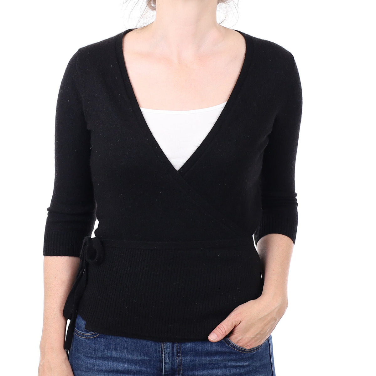 Black Cashmere Wrap Around Cardigan Small