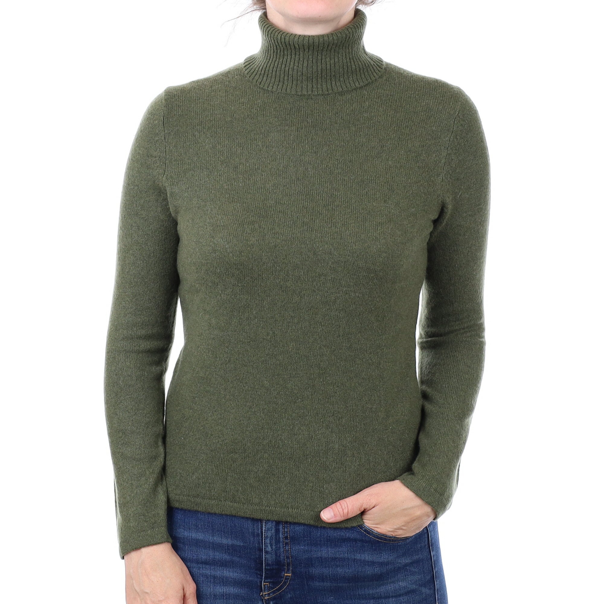 Moss Green Cashmere Polo Neck Jumper Small
