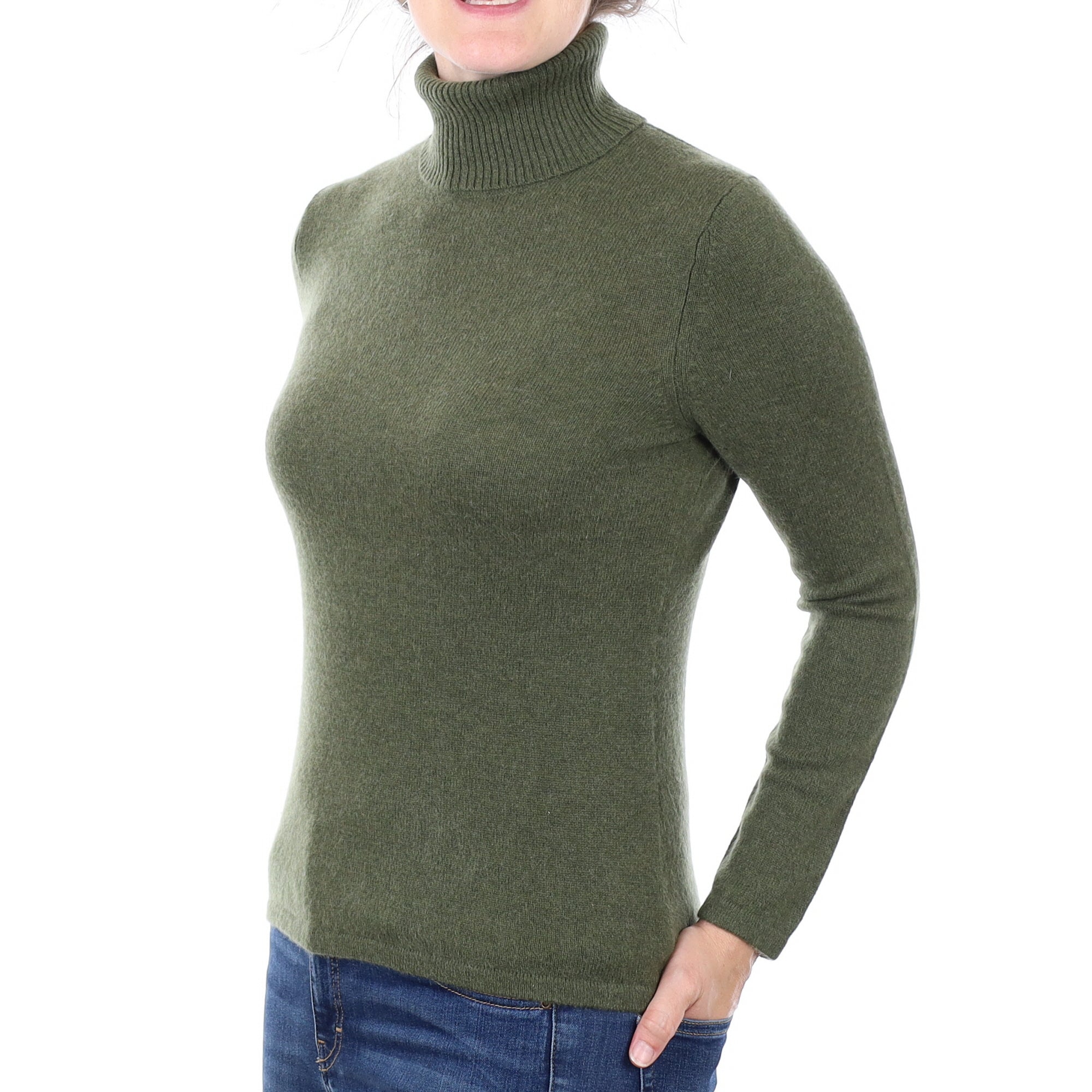 Moss Green Cashmere Polo Neck Jumper Small