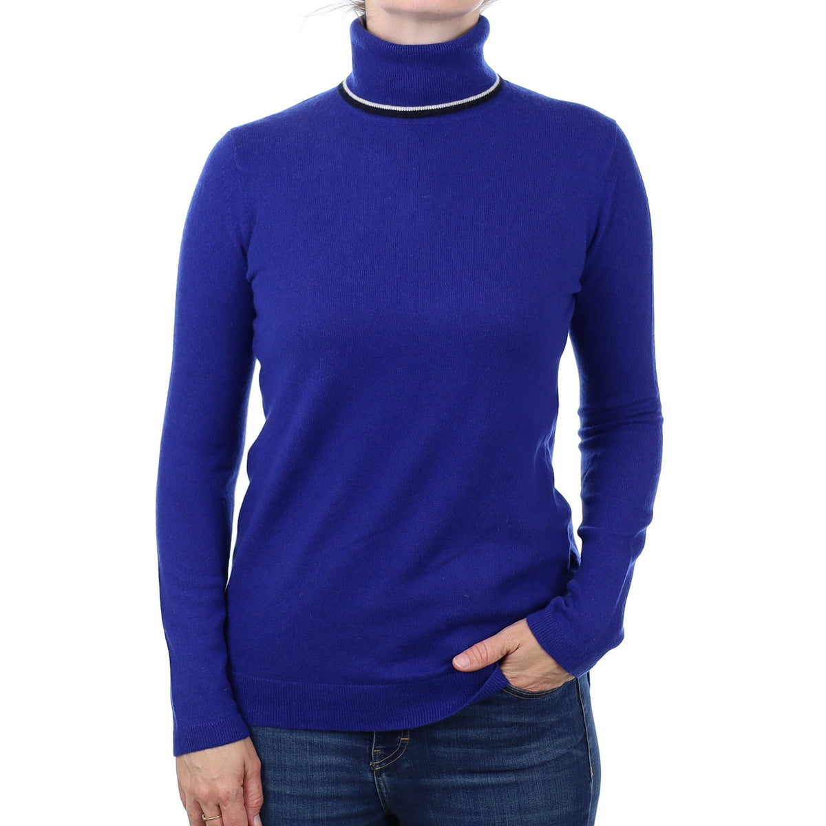 Indigo Blue Cashmere Polo Neck Jumper Small