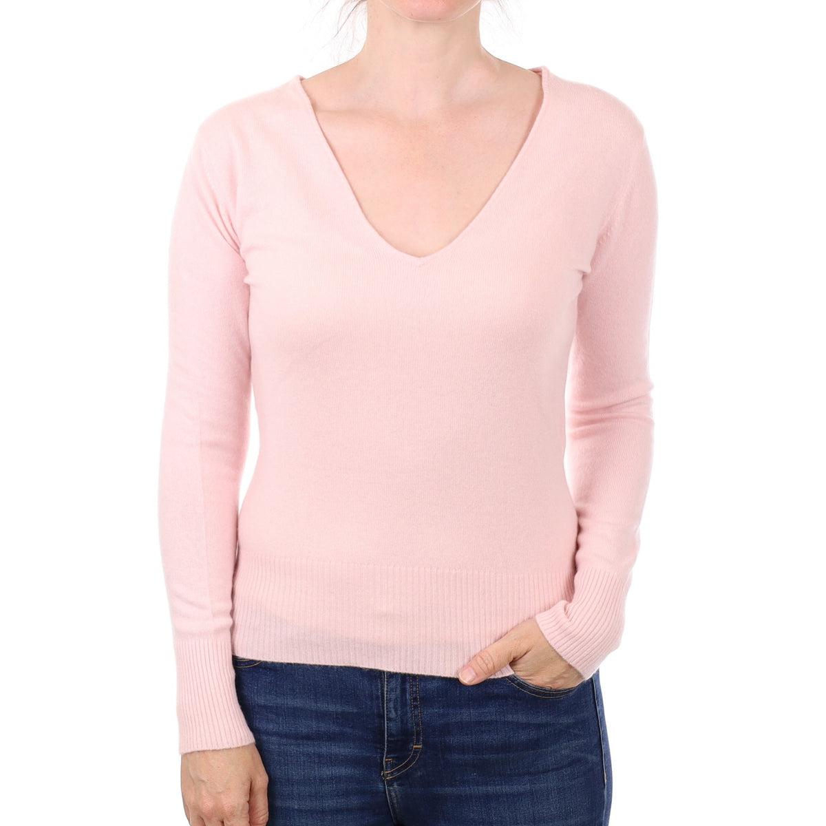 Baby Pink Cashmere V Neck Jumper Small