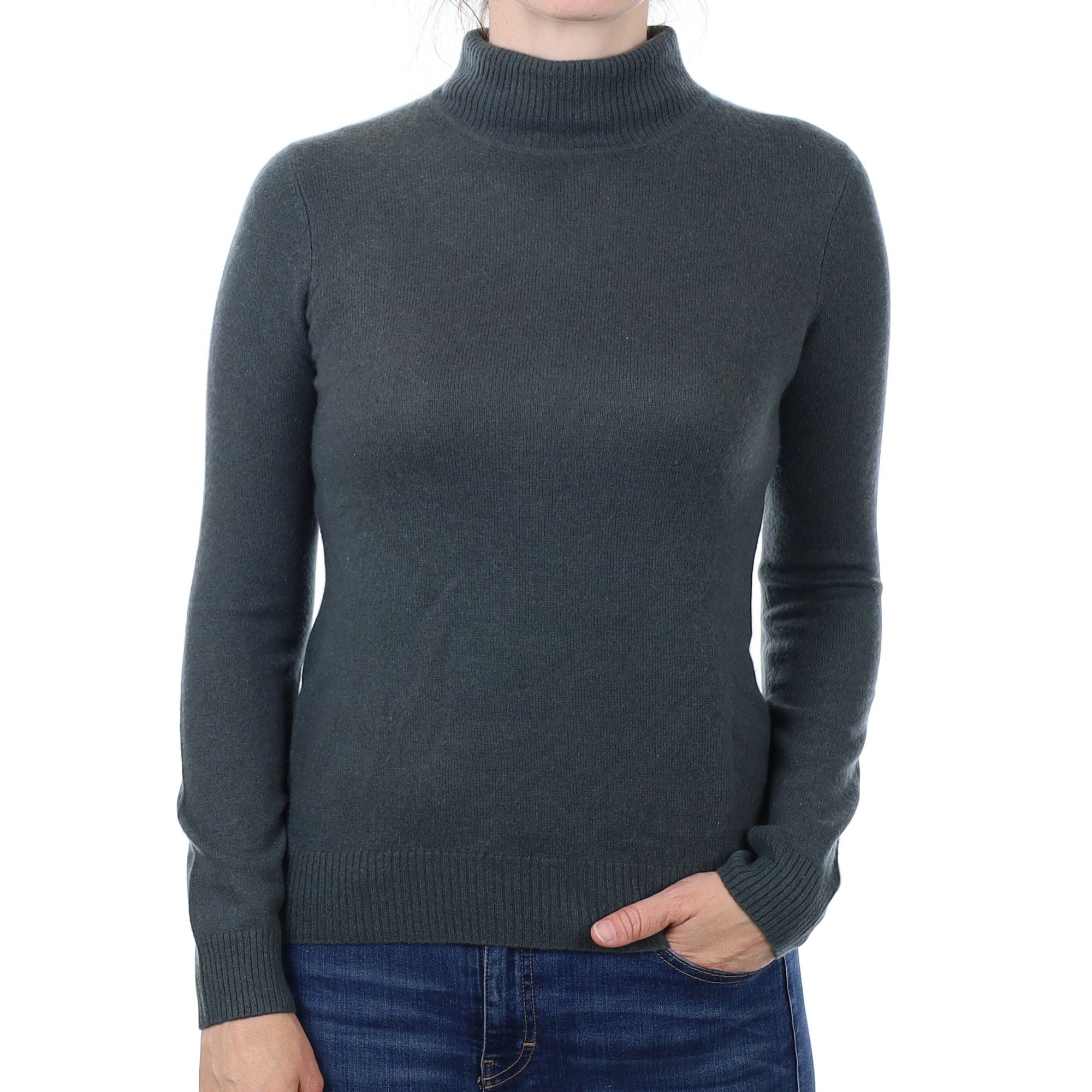 Slate Green Cashmere Turtleneck Jumper Small