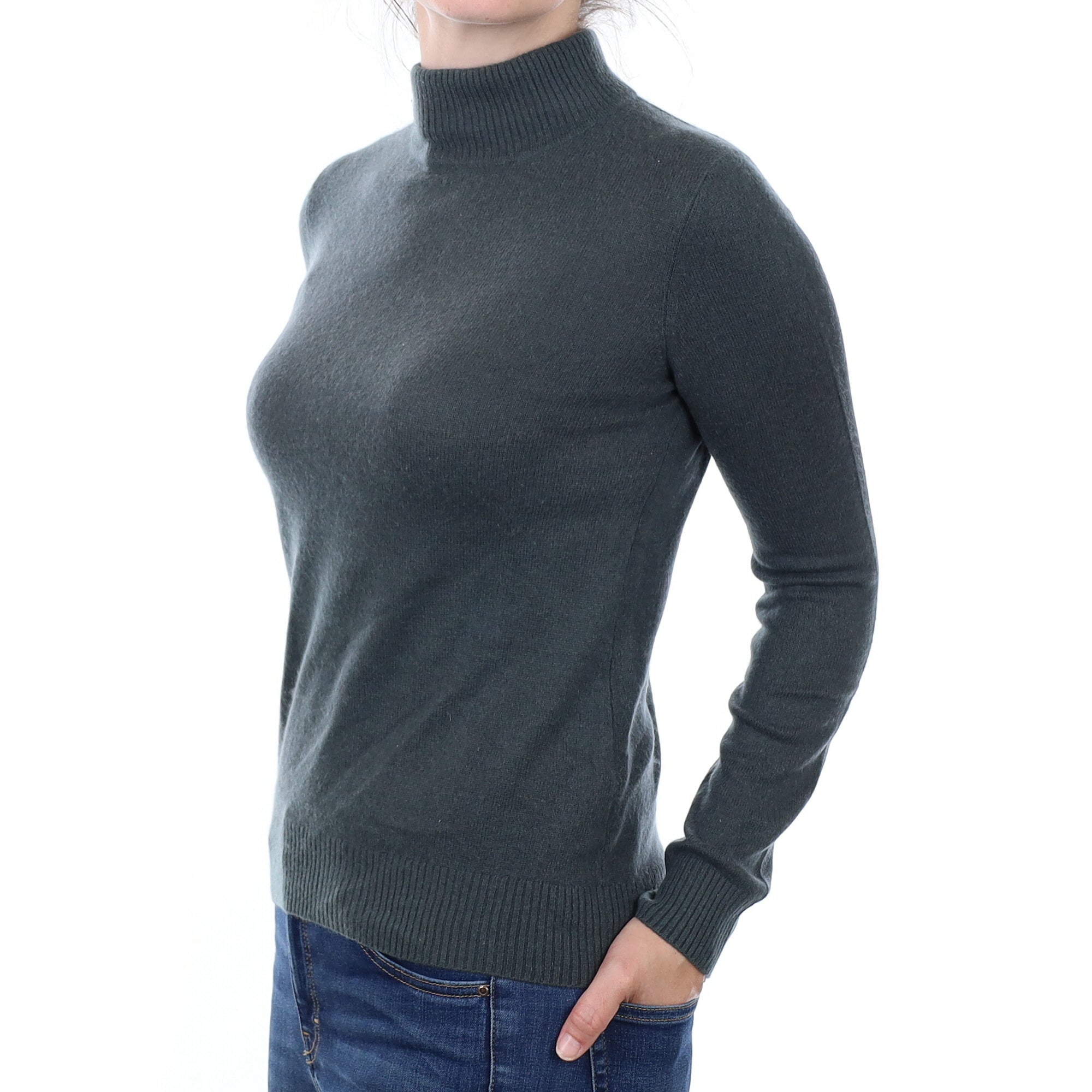 Slate Green Cashmere Turtleneck Jumper Small