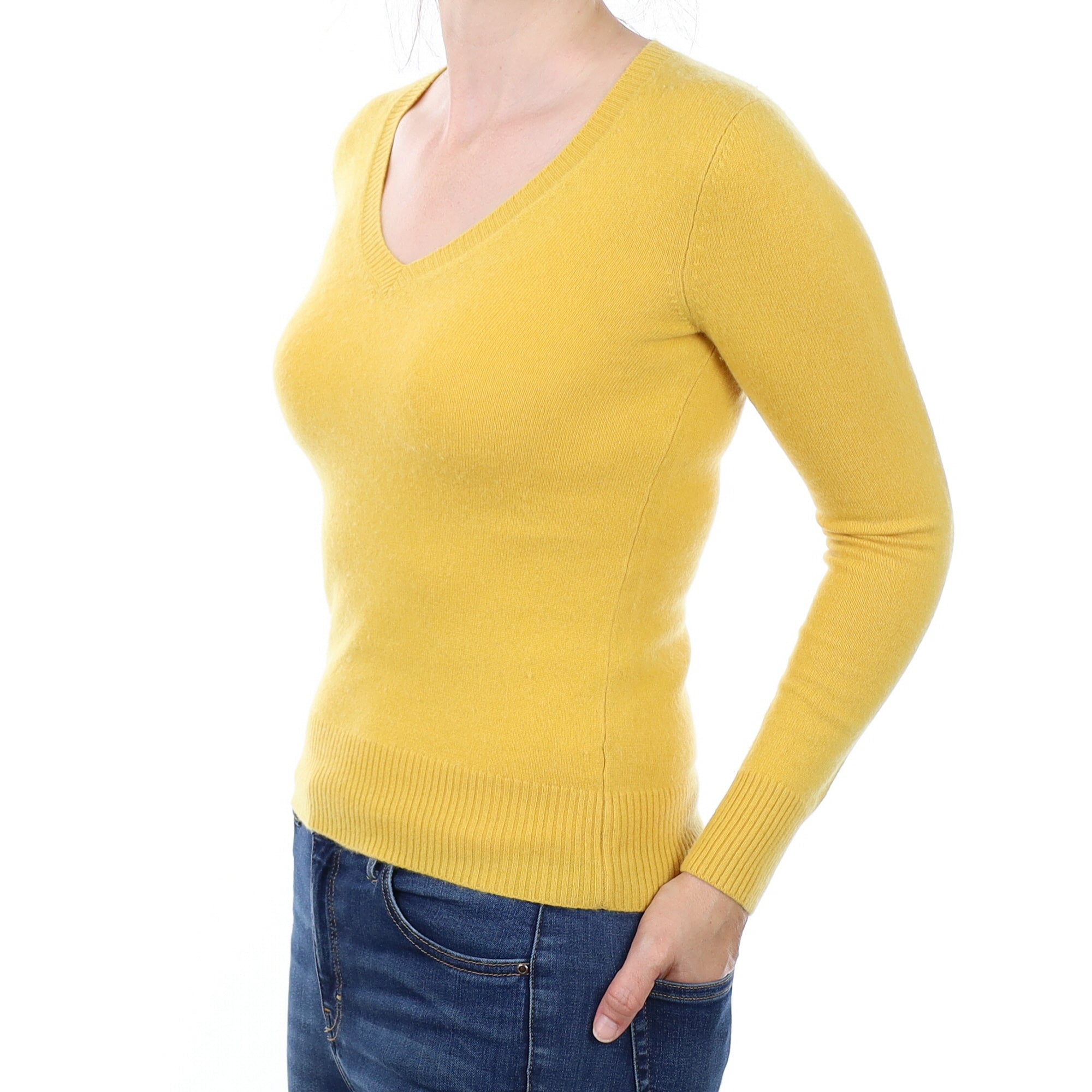 Sunflower Yellow Cashmere V Neck Jumper Small