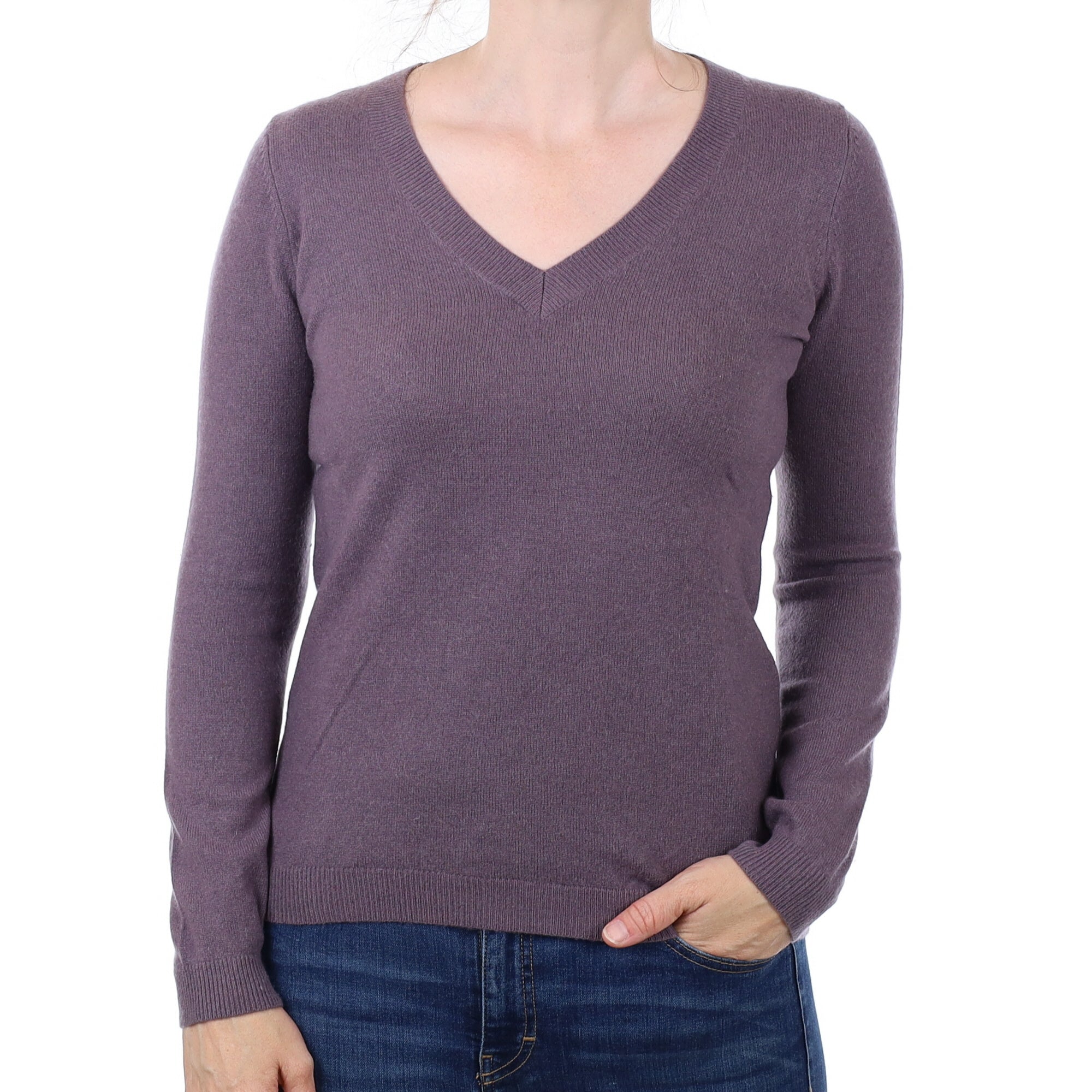 Puce Cashmere V Neck Jumper Small