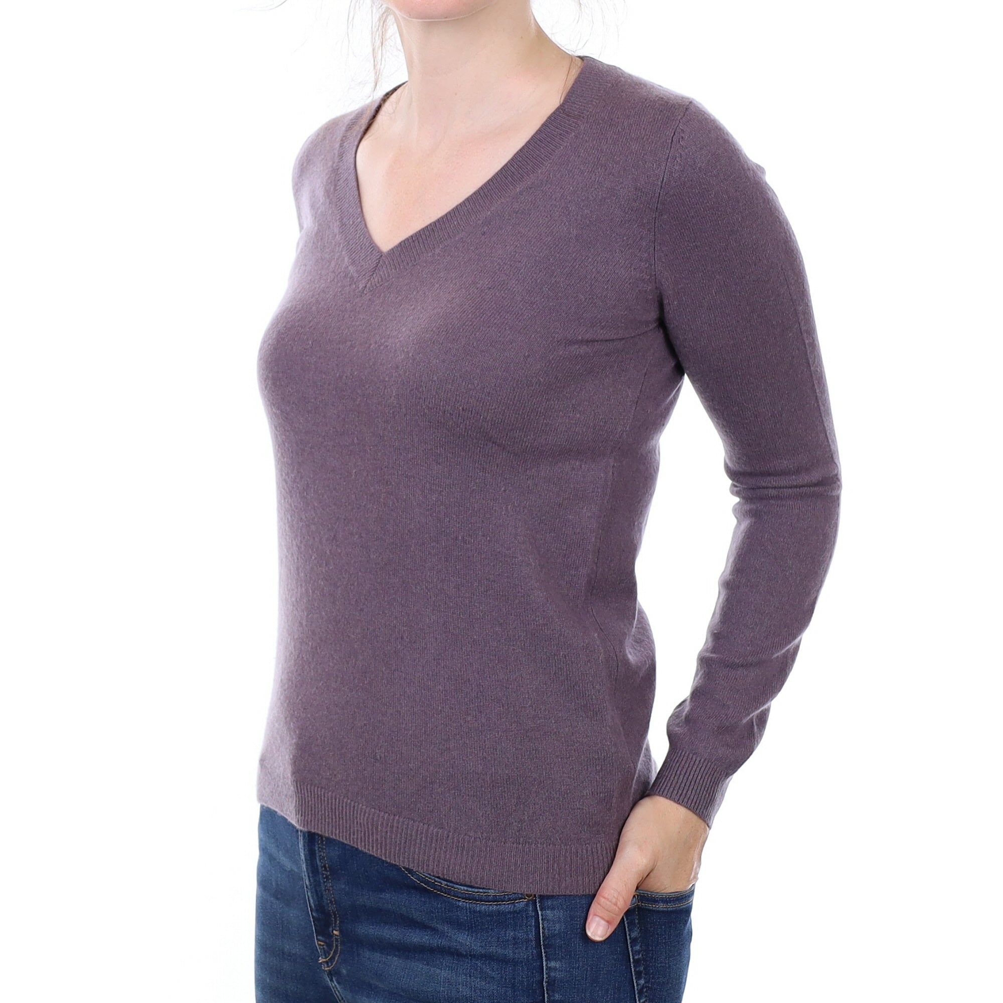 Puce Cashmere V Neck Jumper Small