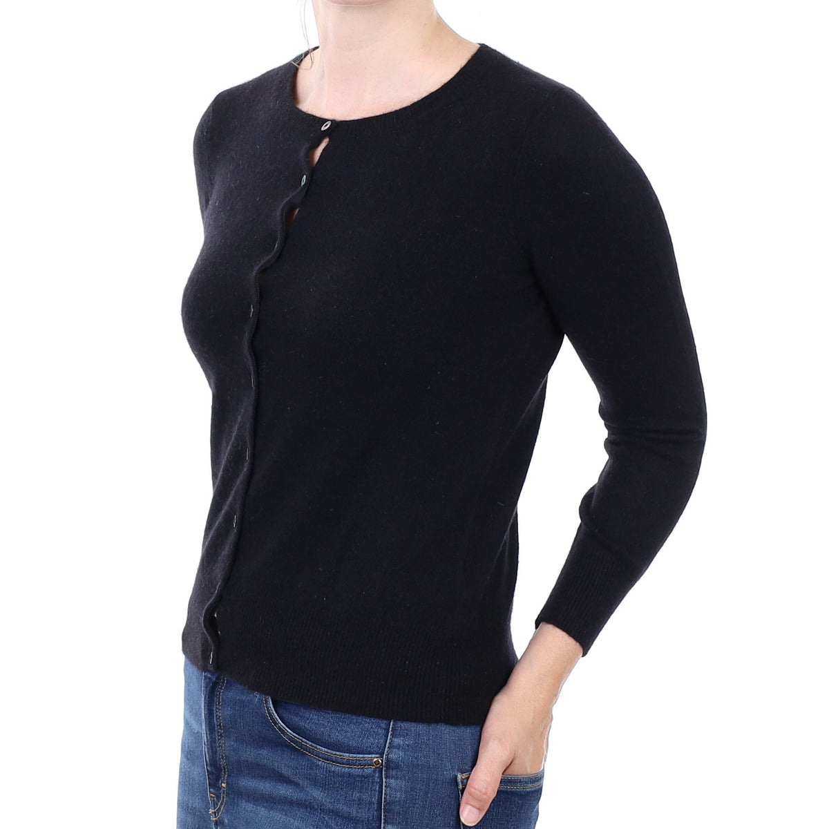 Black Cashmere Crew Neck Cardigan Small
