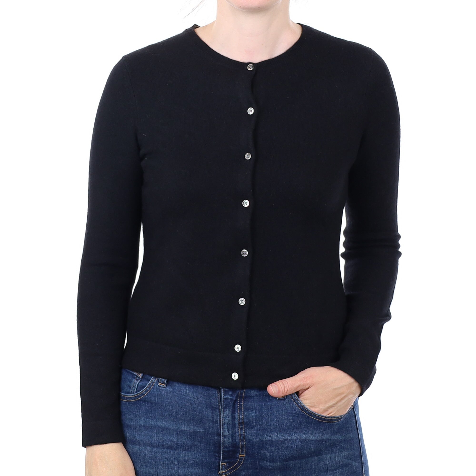 Black Cashmere Crew Neck Cardigan Small