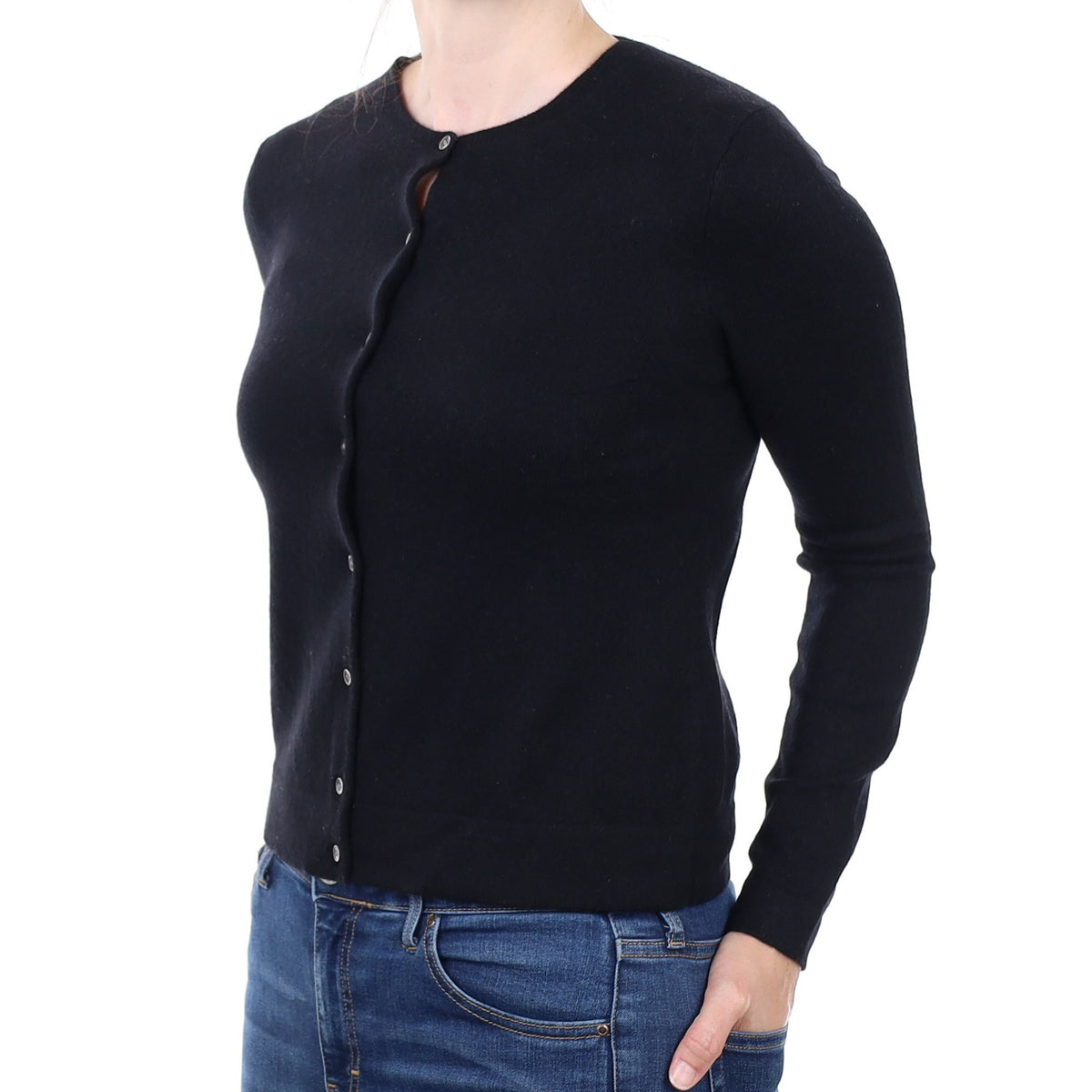 Black Cashmere Crew Neck Cardigan Small