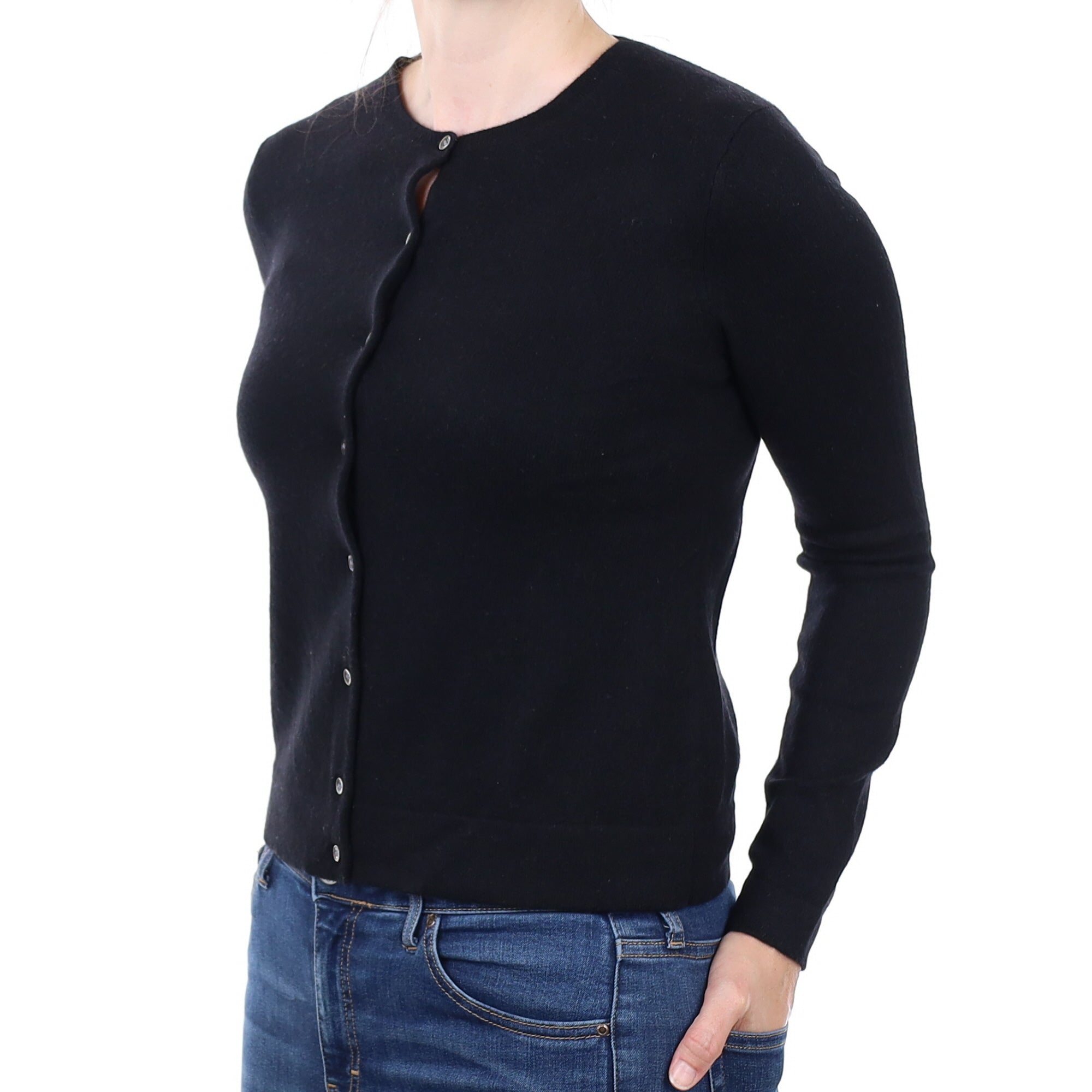 Black Cashmere Crew Neck Cardigan Small