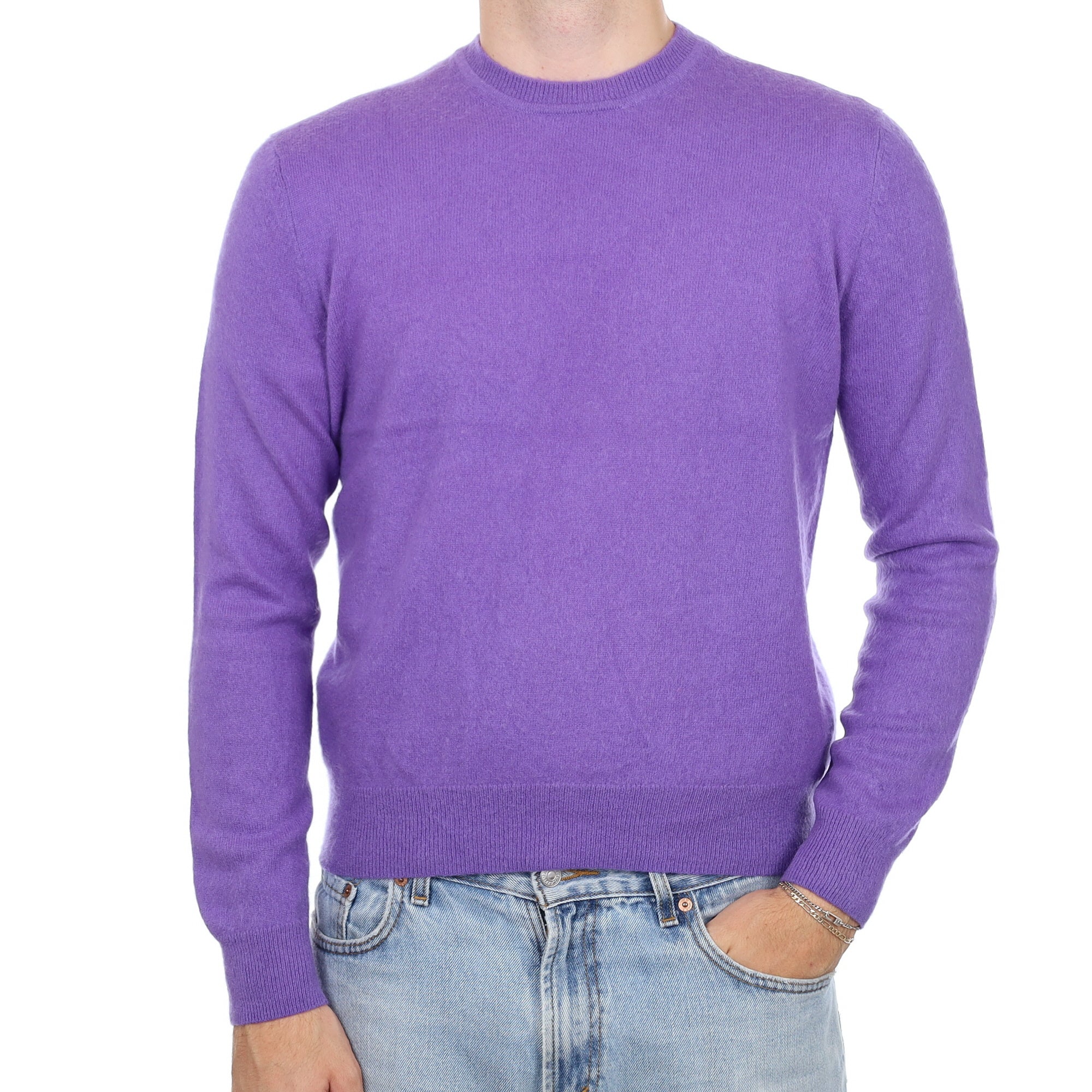 Men's Periwinkle Purple Cashmere Crew Neck Jumper Large