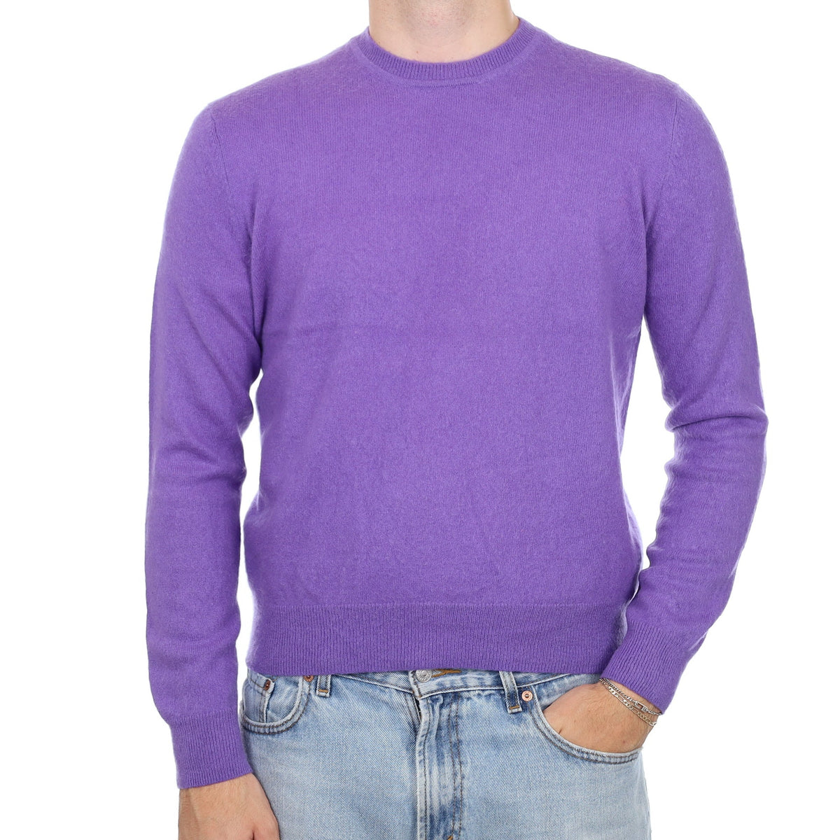 Men's Periwinkle Purple Cashmere Crew Neck Jumper Large