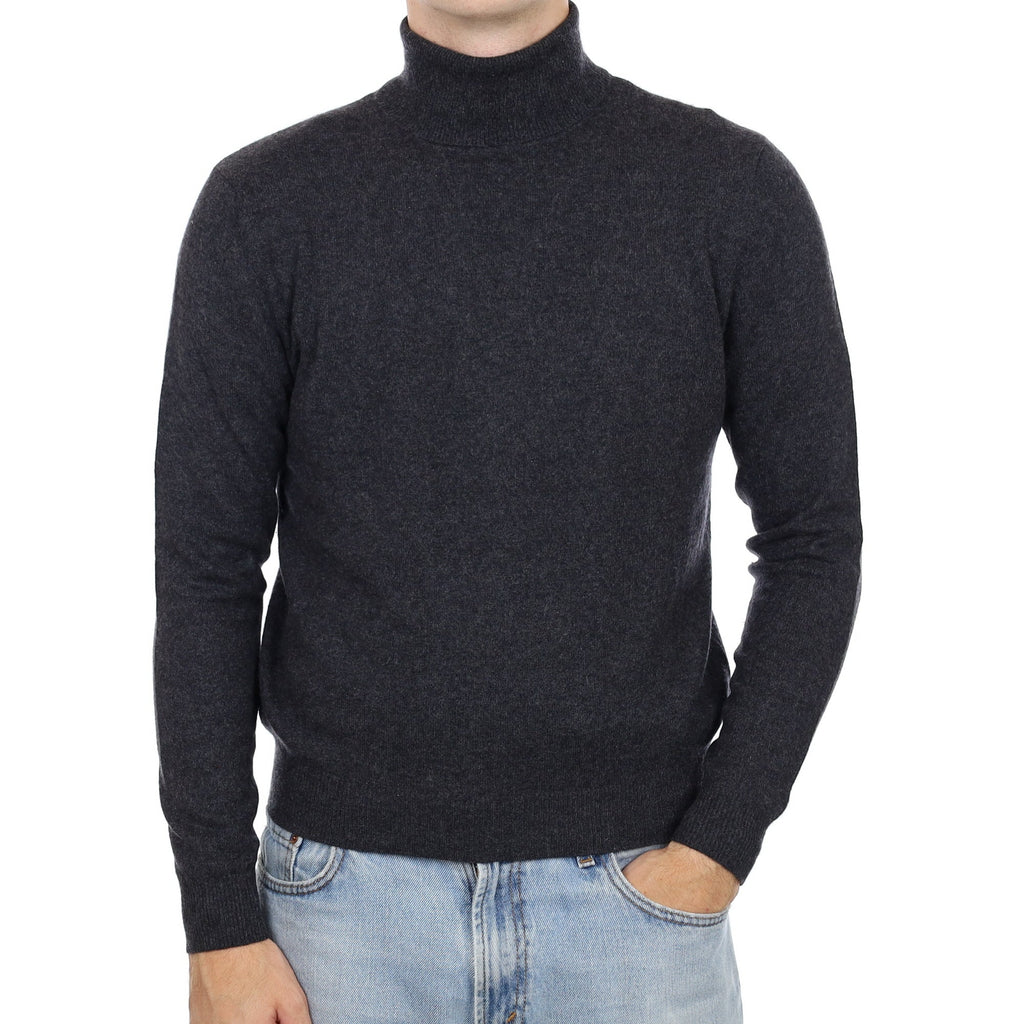 Men's Charcoal Grey Cashmere Polo Neck Jumper Large