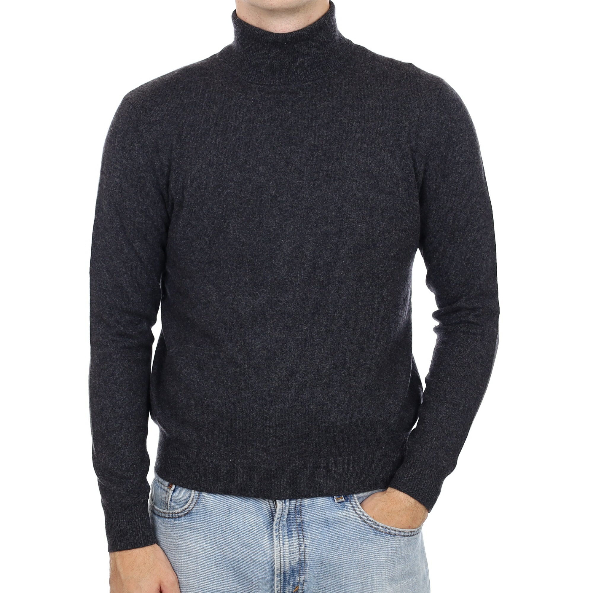 Men's Charcoal Grey Cashmere Polo Neck Jumper Large