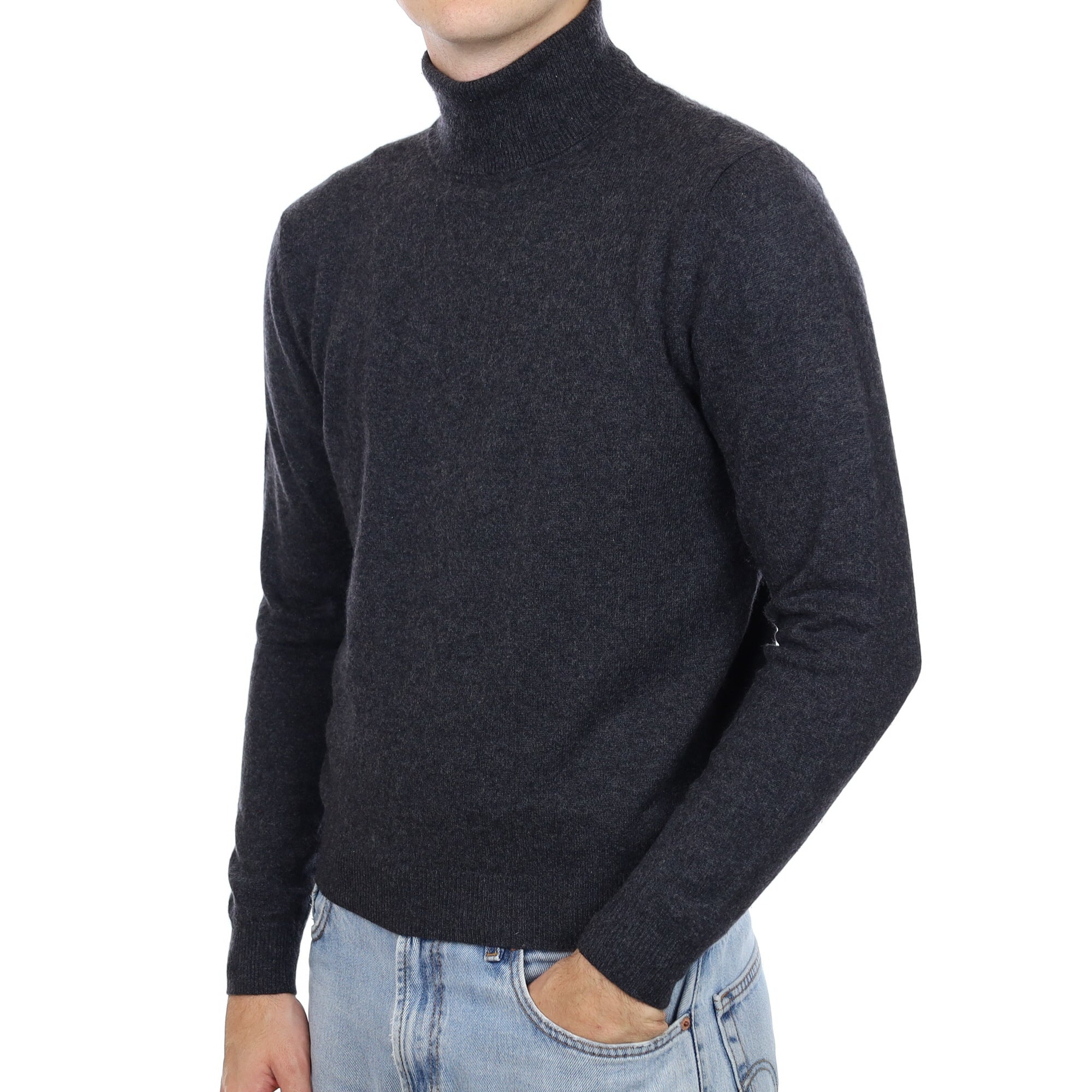 Men's Charcoal Grey Cashmere Polo Neck Jumper Large