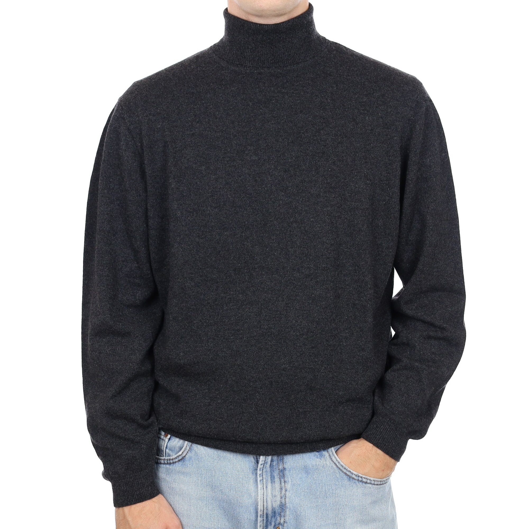 Men's Graphite Grey Cashmere Polo Neck Jumper Large