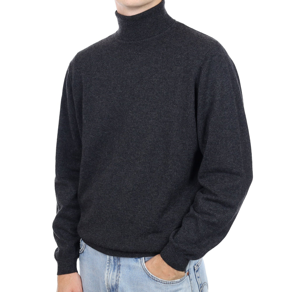Men's Graphite Grey Cashmere Polo Neck Jumper Large
