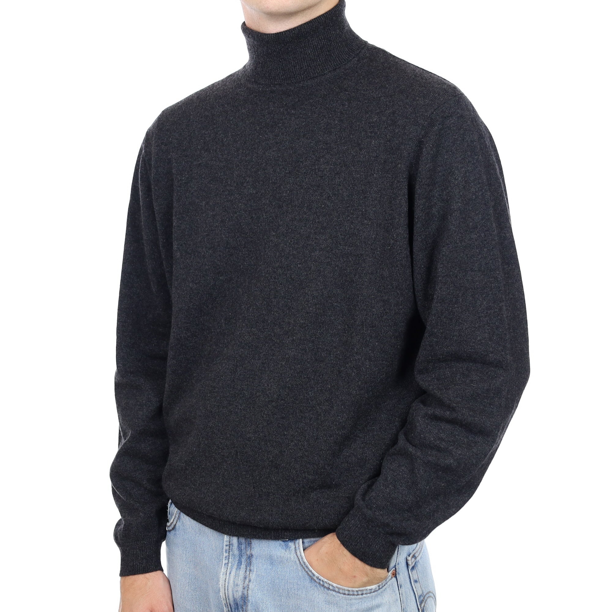 Men's Graphite Grey Cashmere Polo Neck Jumper Large