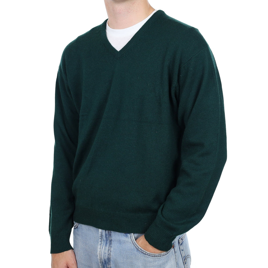 Men's Bottle Green Cashmere V Neck Jumper Large