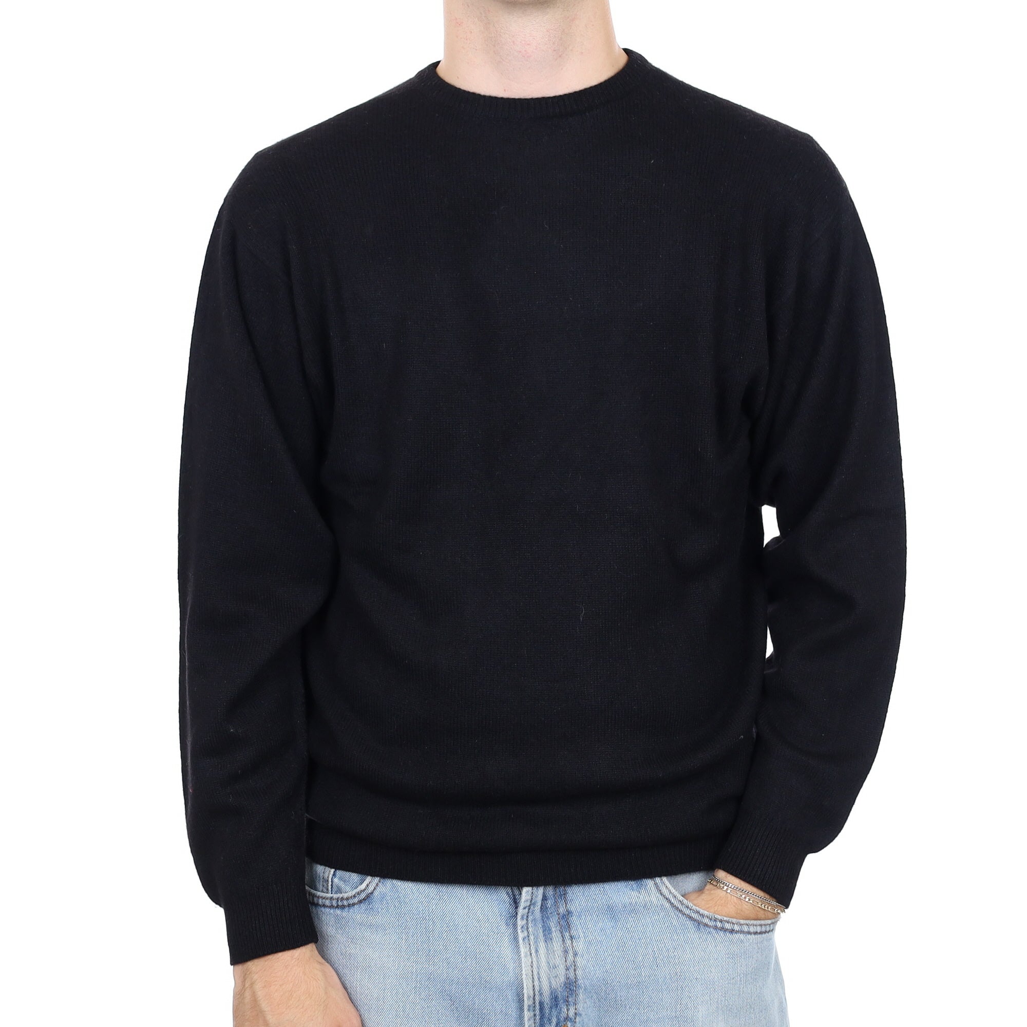 Men's Scottish Black Cashmere Crew Neck Jumper Large