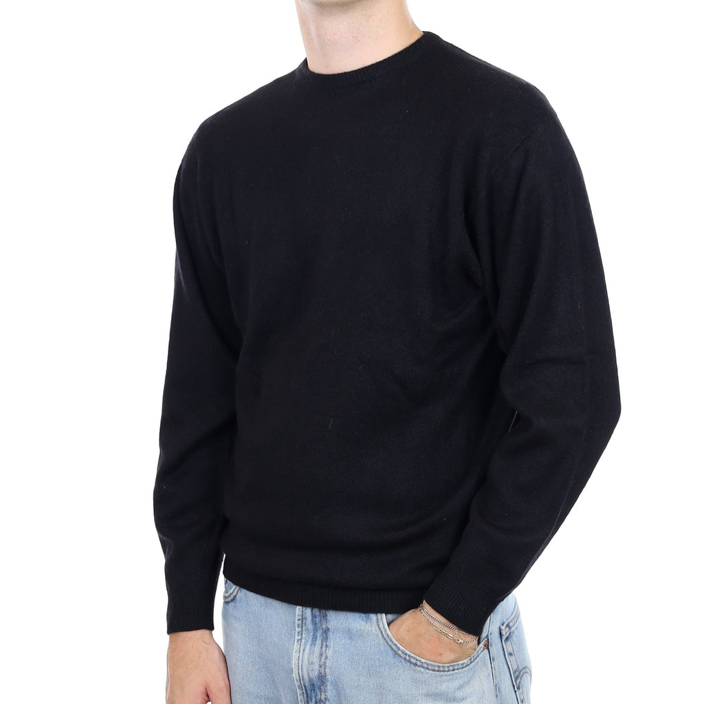 Men's Scottish Black Cashmere Crew Neck Jumper Large