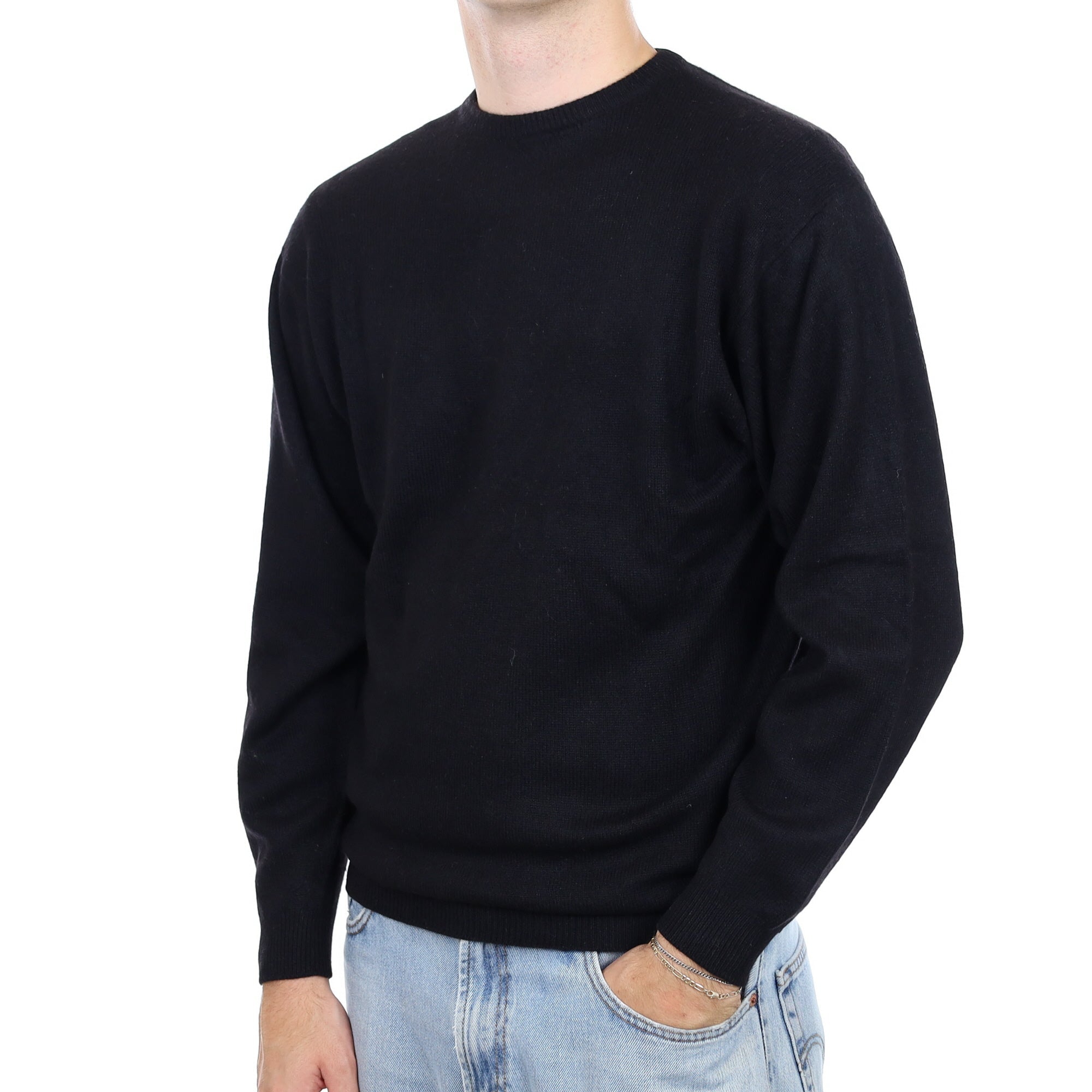 Men's Scottish Black Cashmere Crew Neck Jumper Large