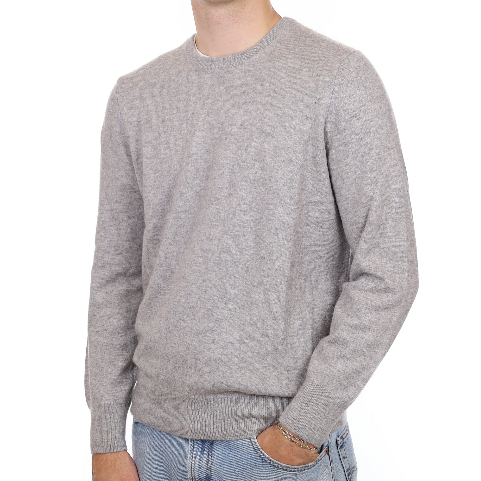 Men's Smoke Grey Cashmere Crew Neck Jumper Large
