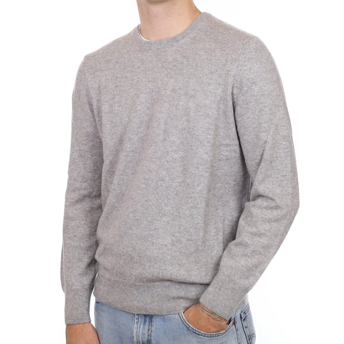 Men's Smoke Grey Cashmere Crew Neck Jumper Large