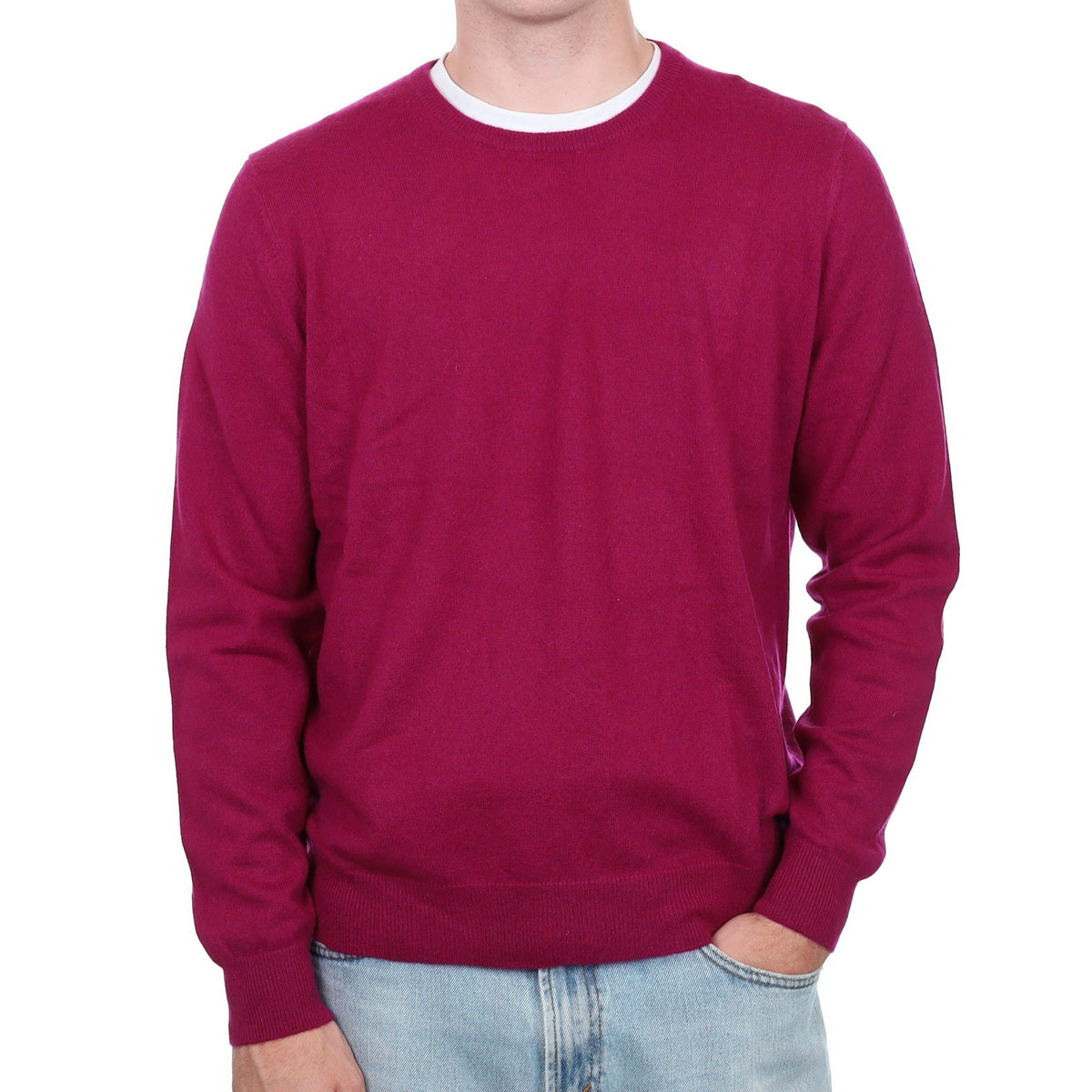 Men's Deep Cherry Pink Cashmere Crew Neck Jumper Large