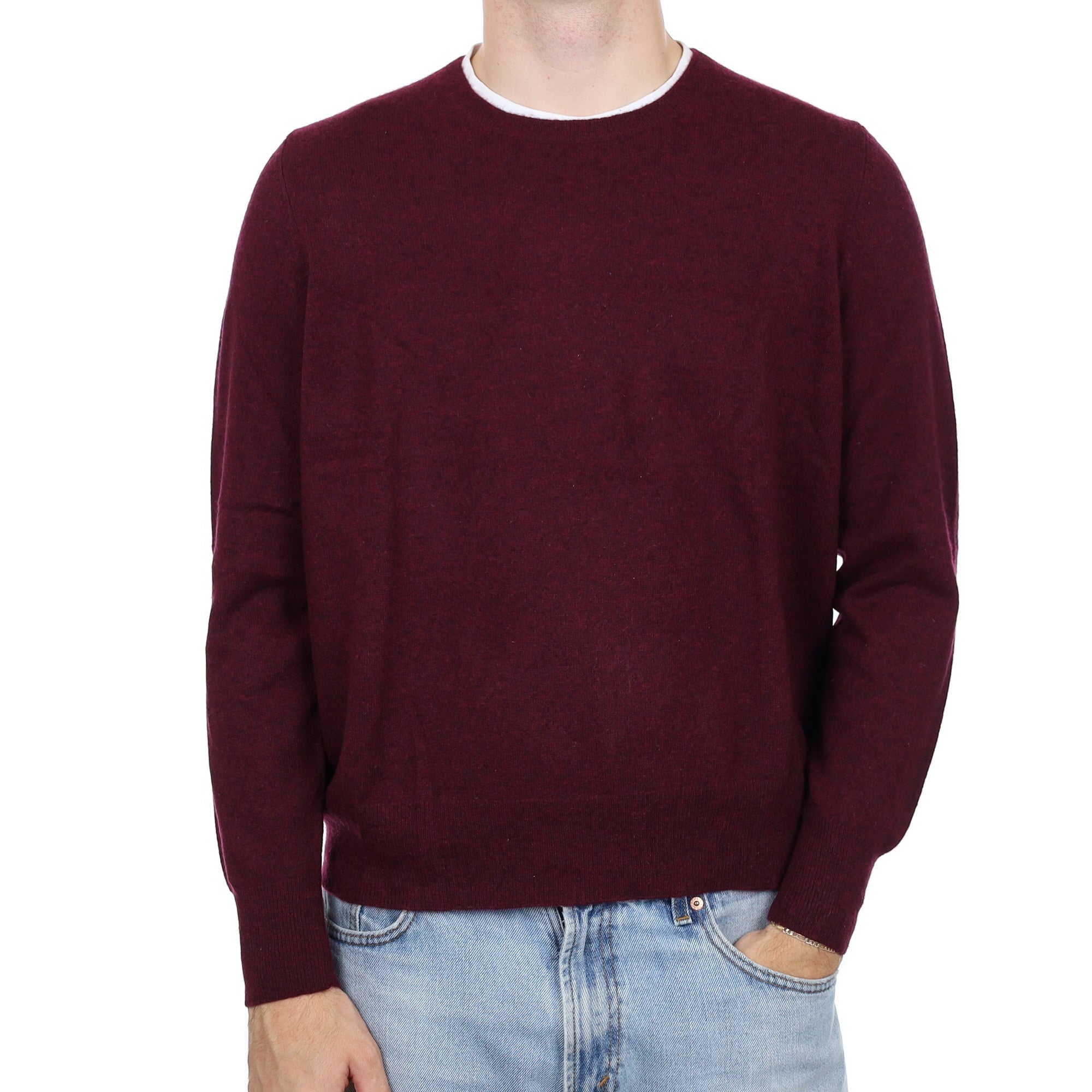 Men's Mulberry Red Marl Cashmere Crew Neck Jumper Large