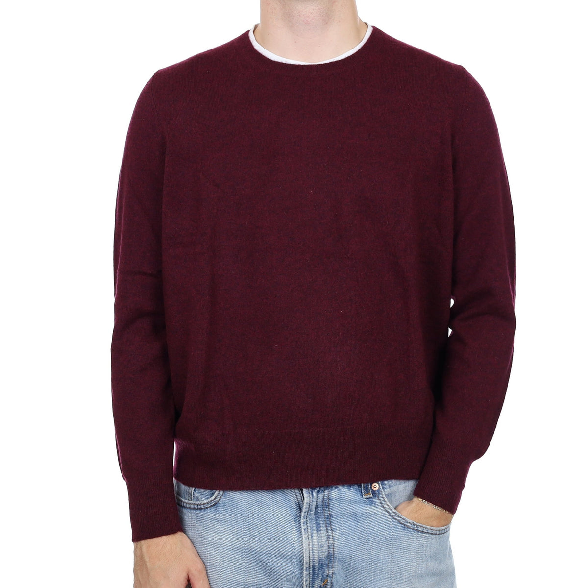 Men's Mulberry Red Marl Cashmere Crew Neck Jumper Large