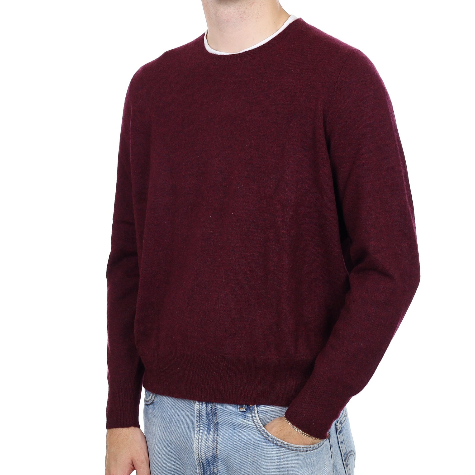 Men's Mulberry Red Marl Cashmere Crew Neck Jumper Large