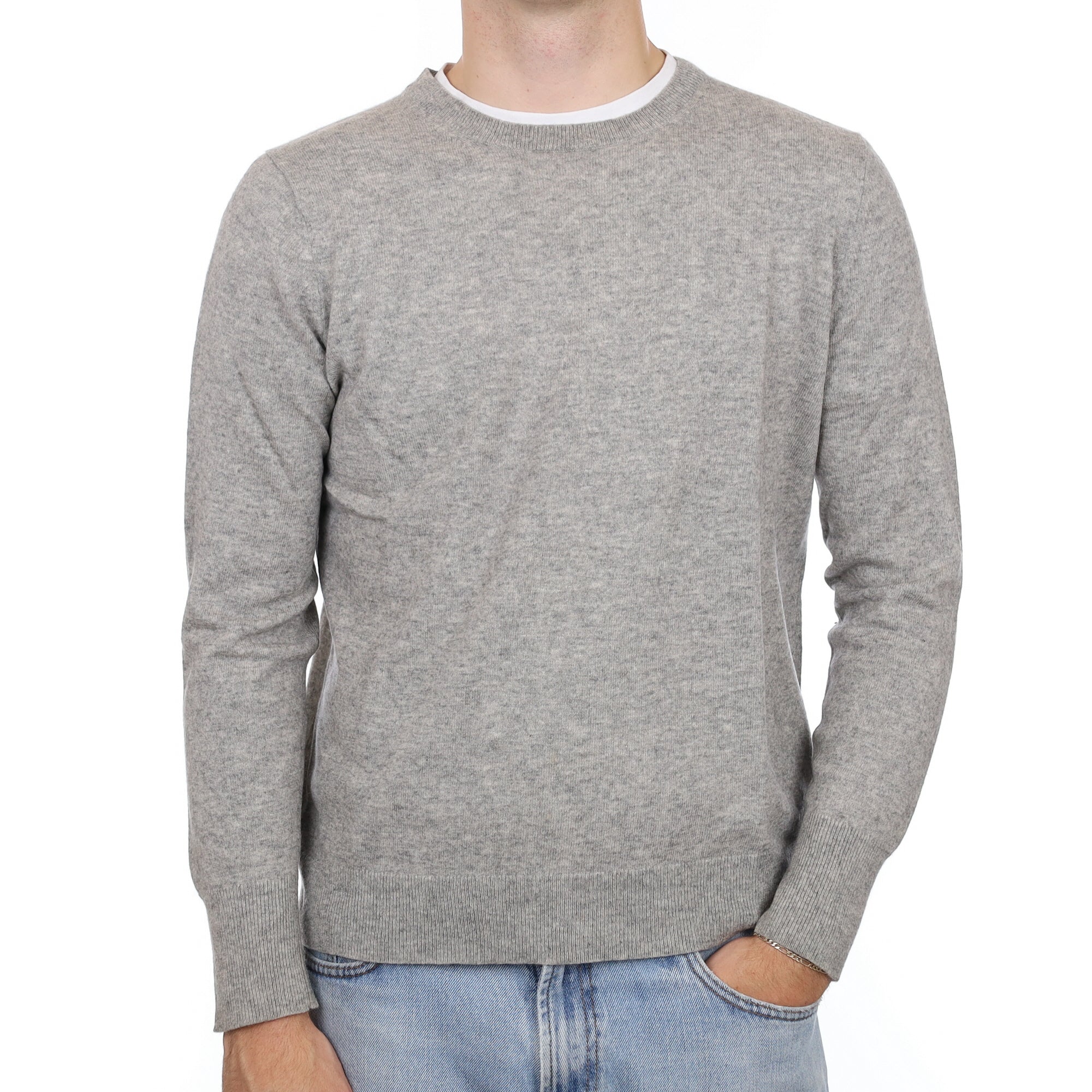 Men's Smoke Grey Cashmere Crew Neck Jumper Large