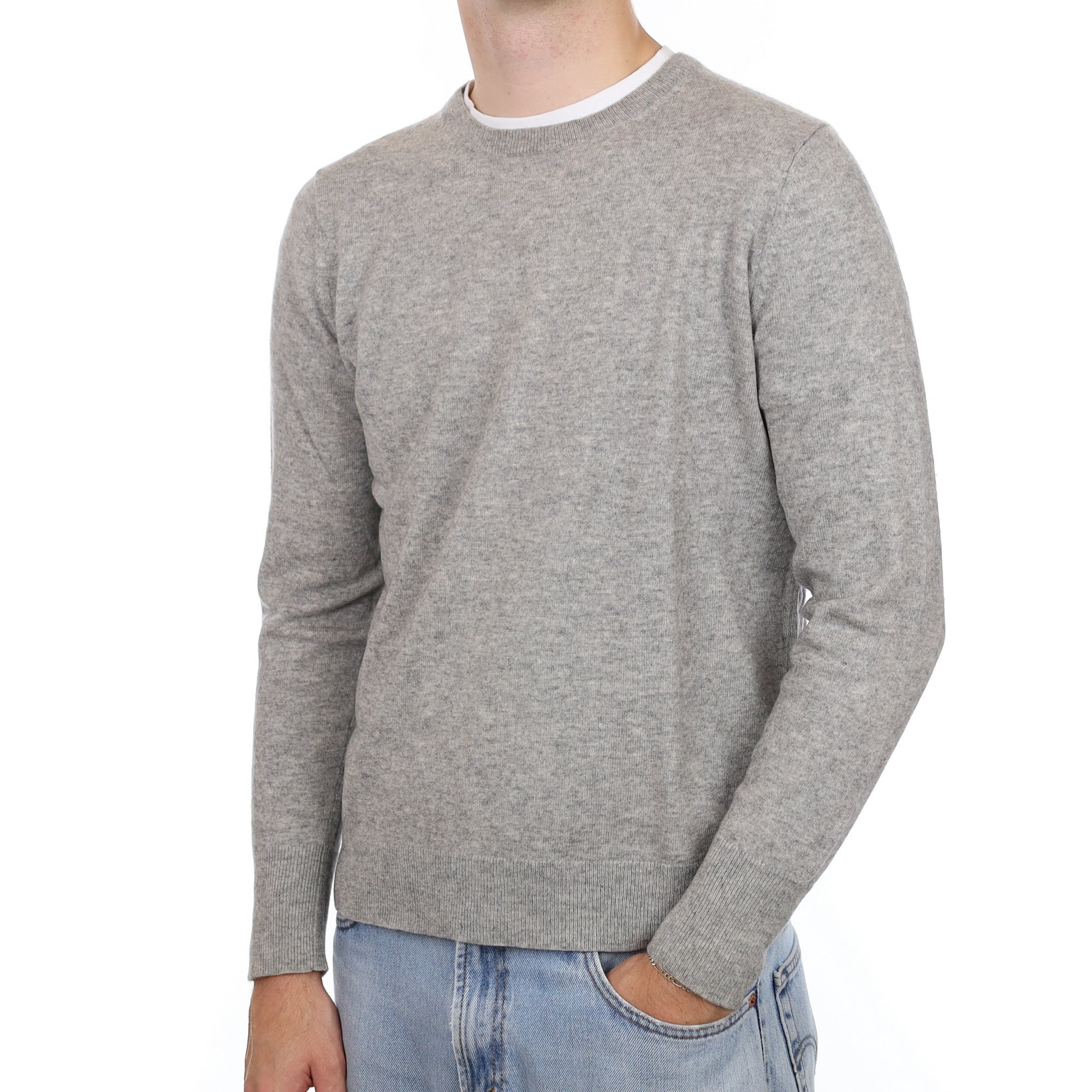 Men's Smoke Grey Cashmere Crew Neck Jumper Large
