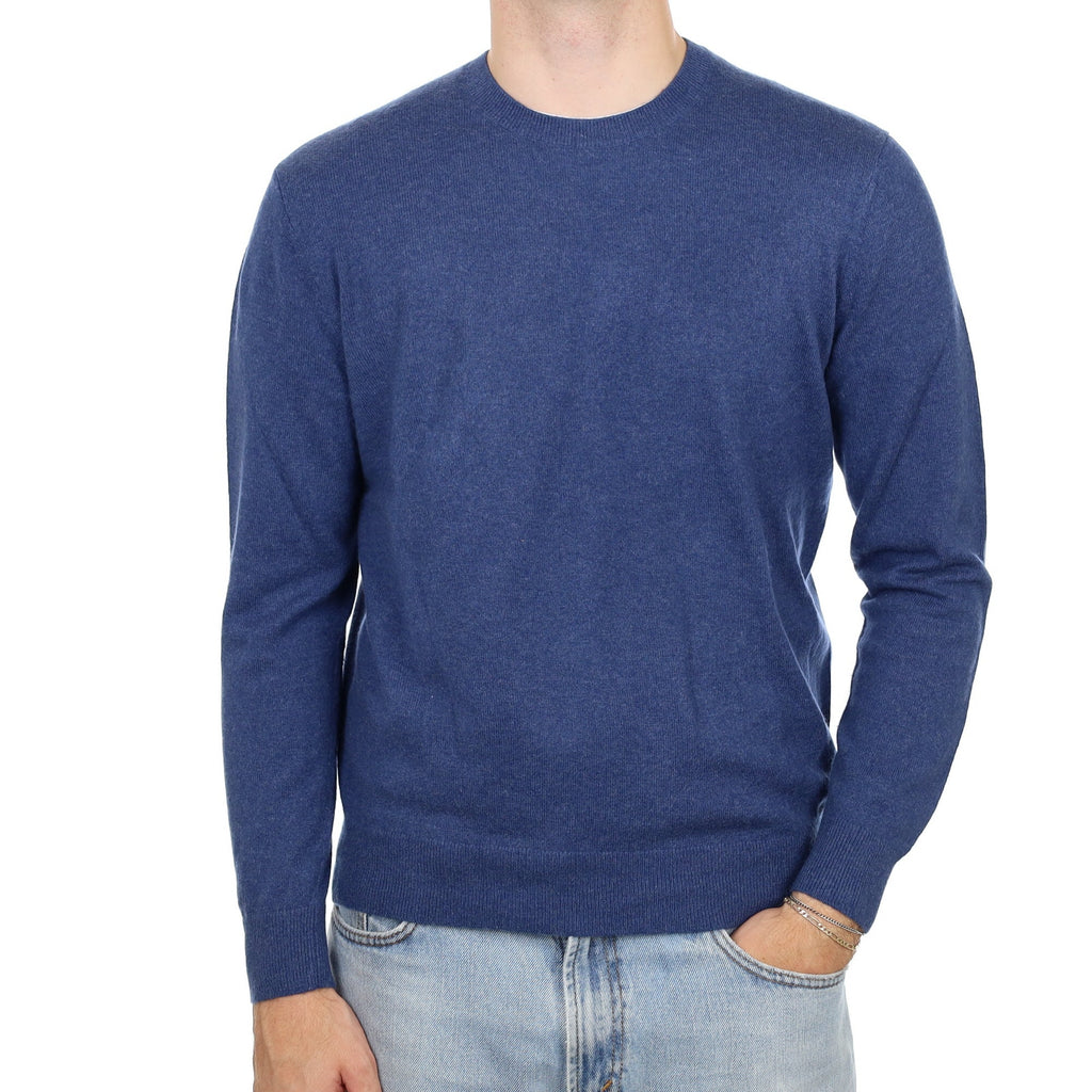 Men's Denim Blue Cashmere Crew Neck Jumper Large