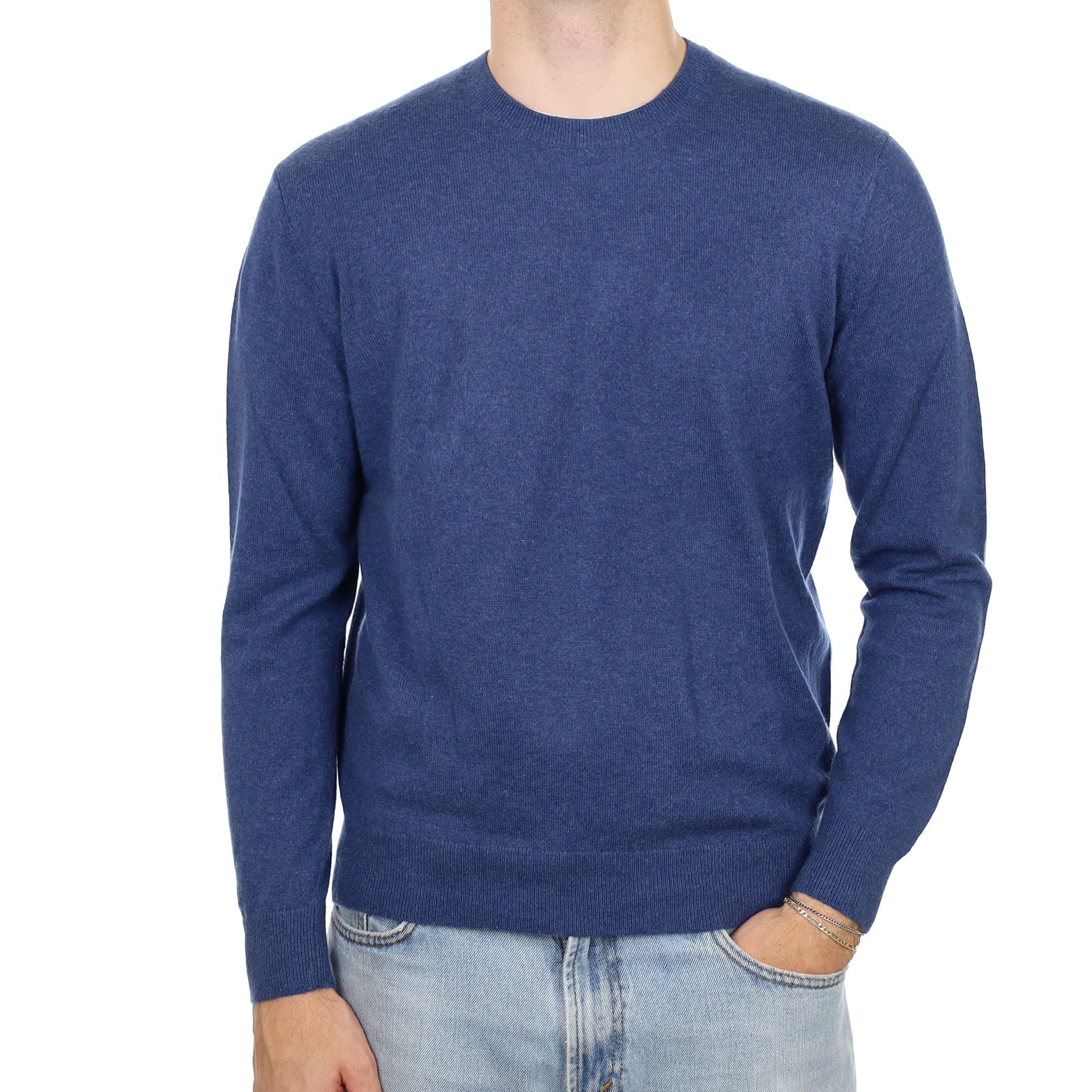 Men's Denim Blue Cashmere Crew Neck Jumper Large