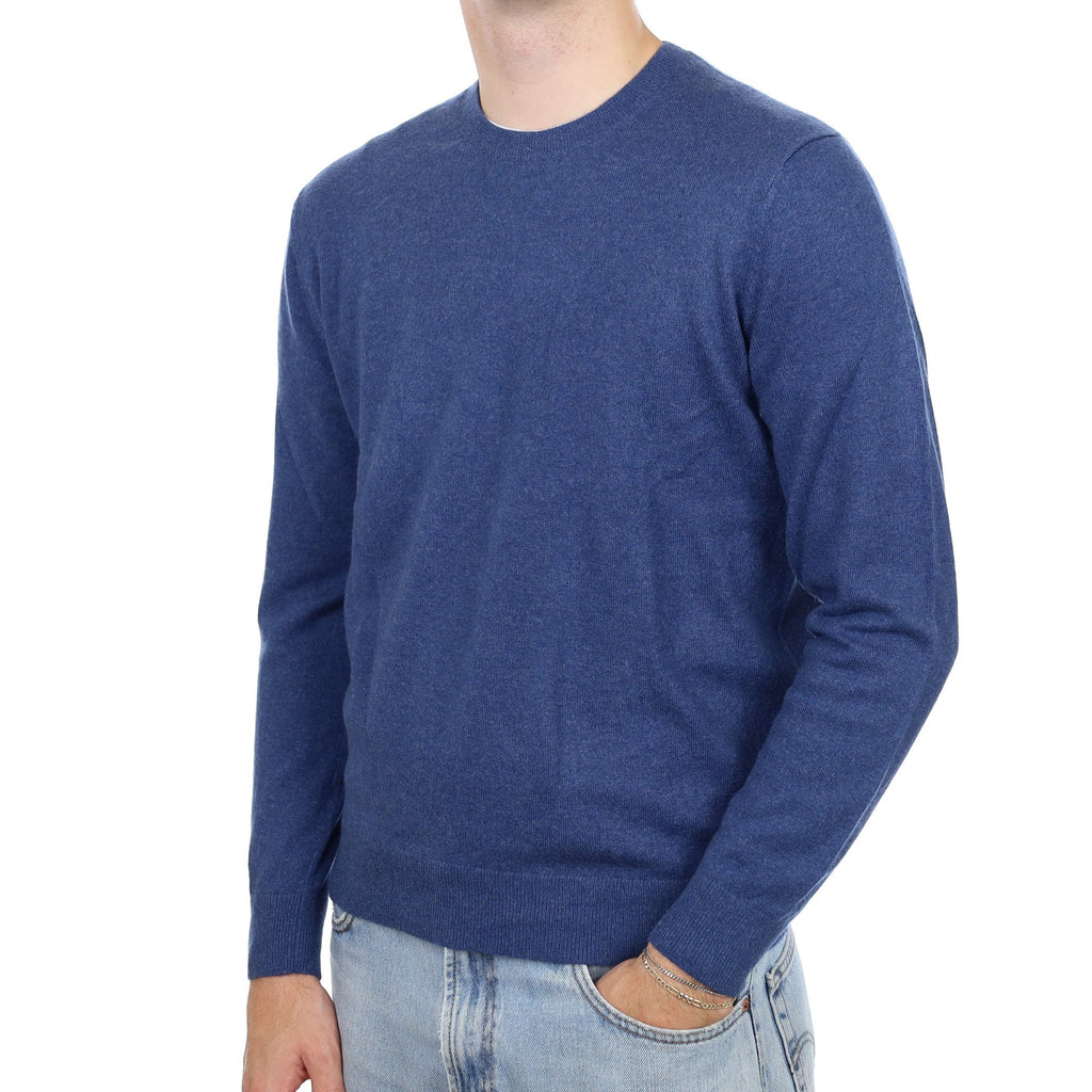 Men's Denim Blue Cashmere Crew Neck Jumper Large