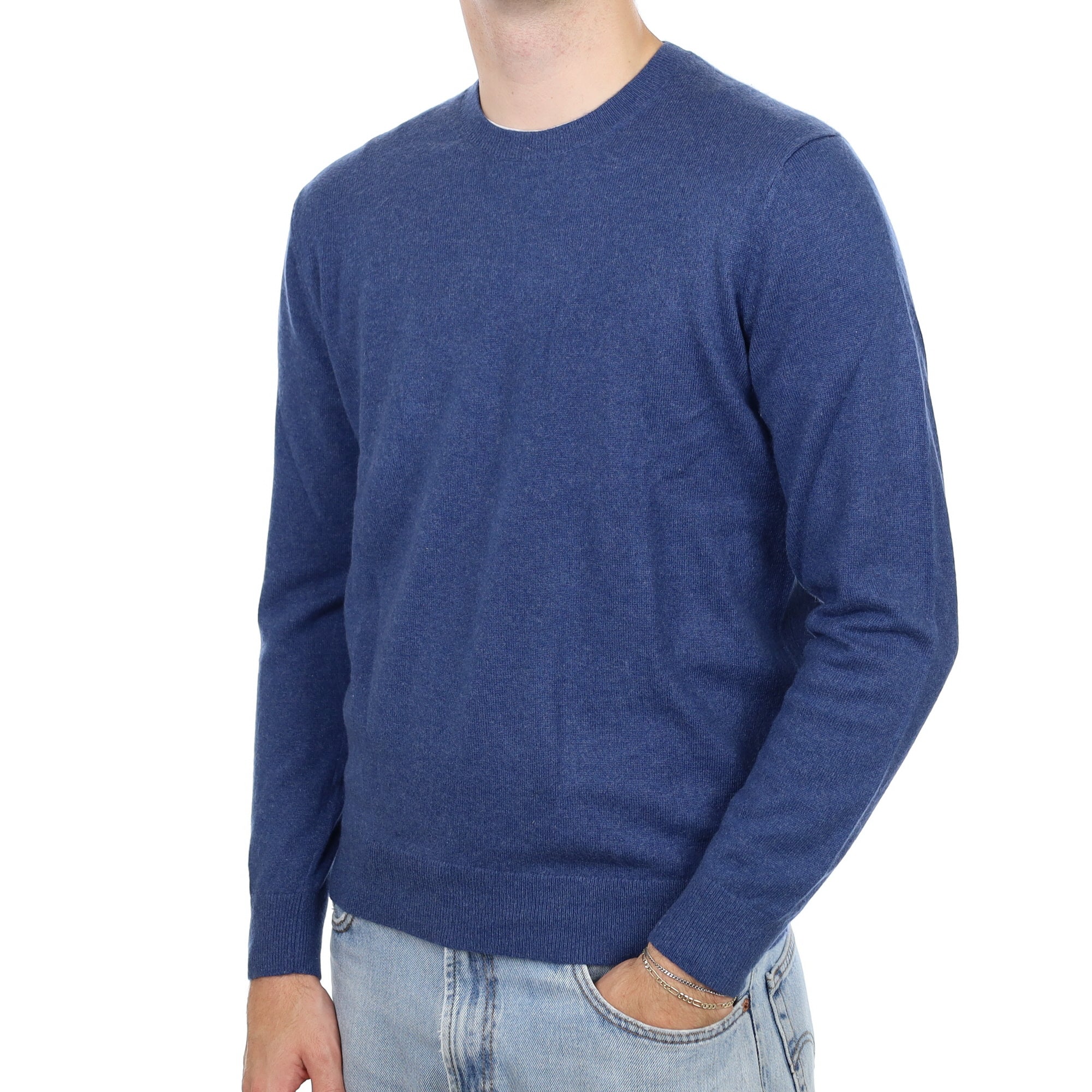 Men's Denim Blue Cashmere Crew Neck Jumper Large