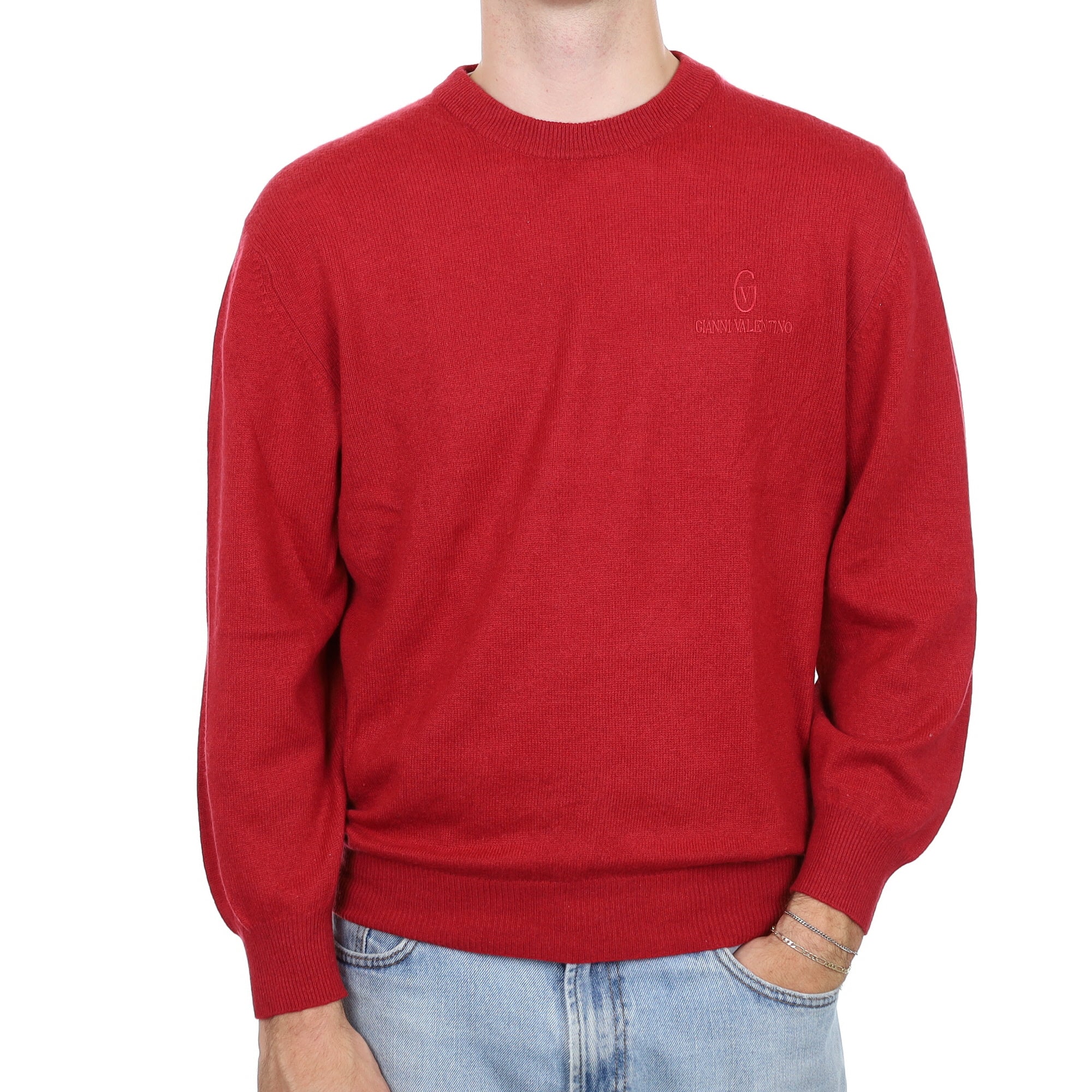 Men's Italian Crimson Red Cashmere Crew Neck Jumper Large