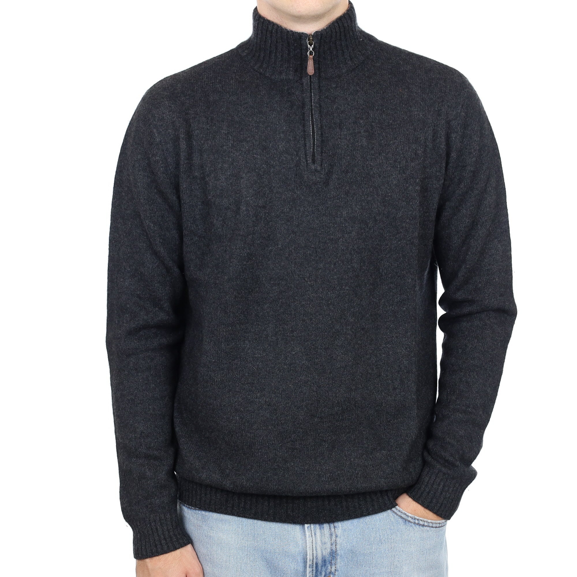 Men's Graphite Grey Chunky Cashmere 1/4 Zip Jumper Large