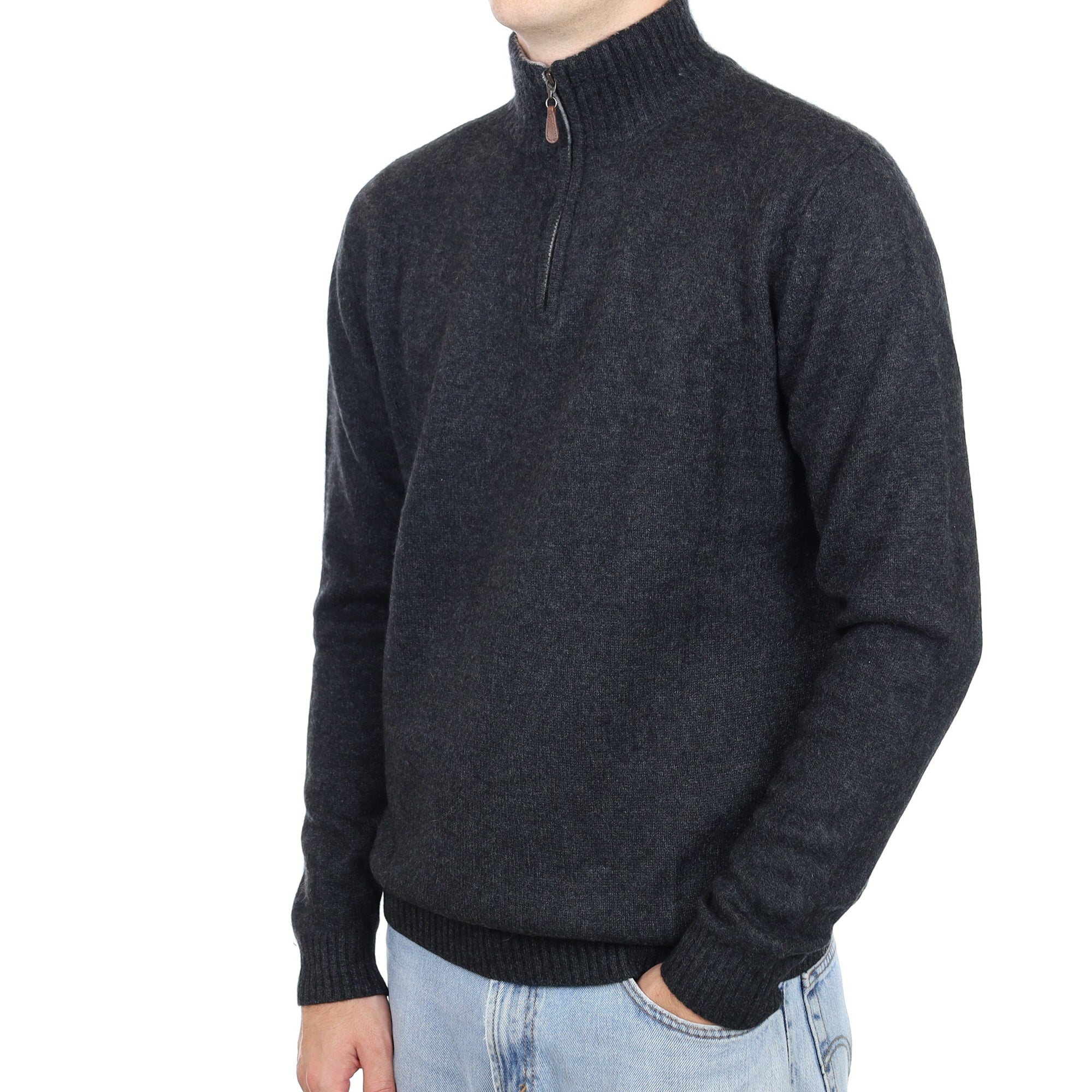 Men's Graphite Grey Chunky Cashmere 1/4 Zip Jumper Large
