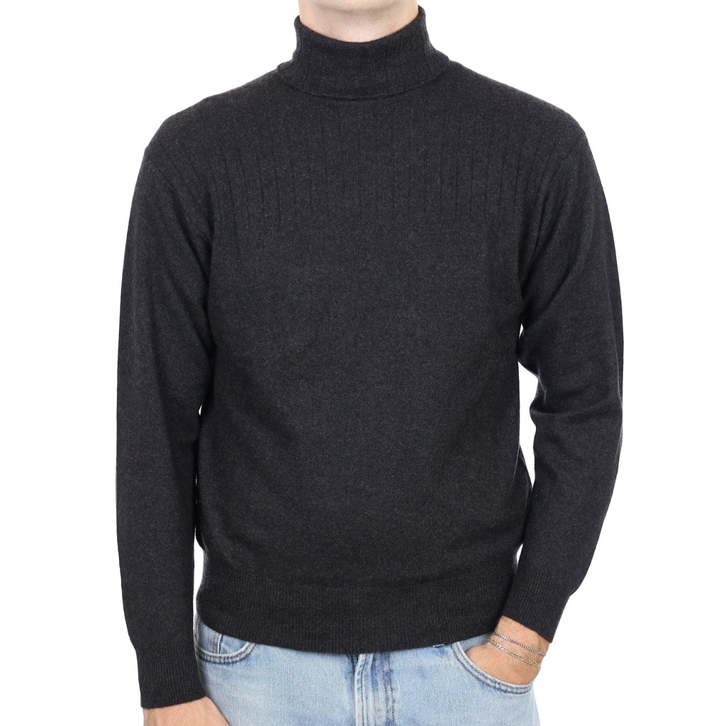 Men's Charcoal Grey Cashmere Polo Neck Jumper Large