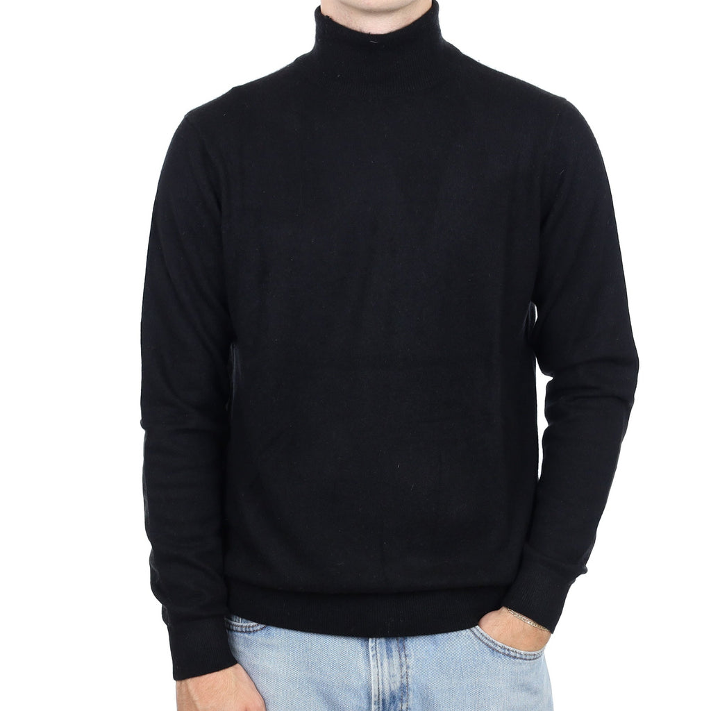 Men's Black Cashmere Polo Neck Jumper Large