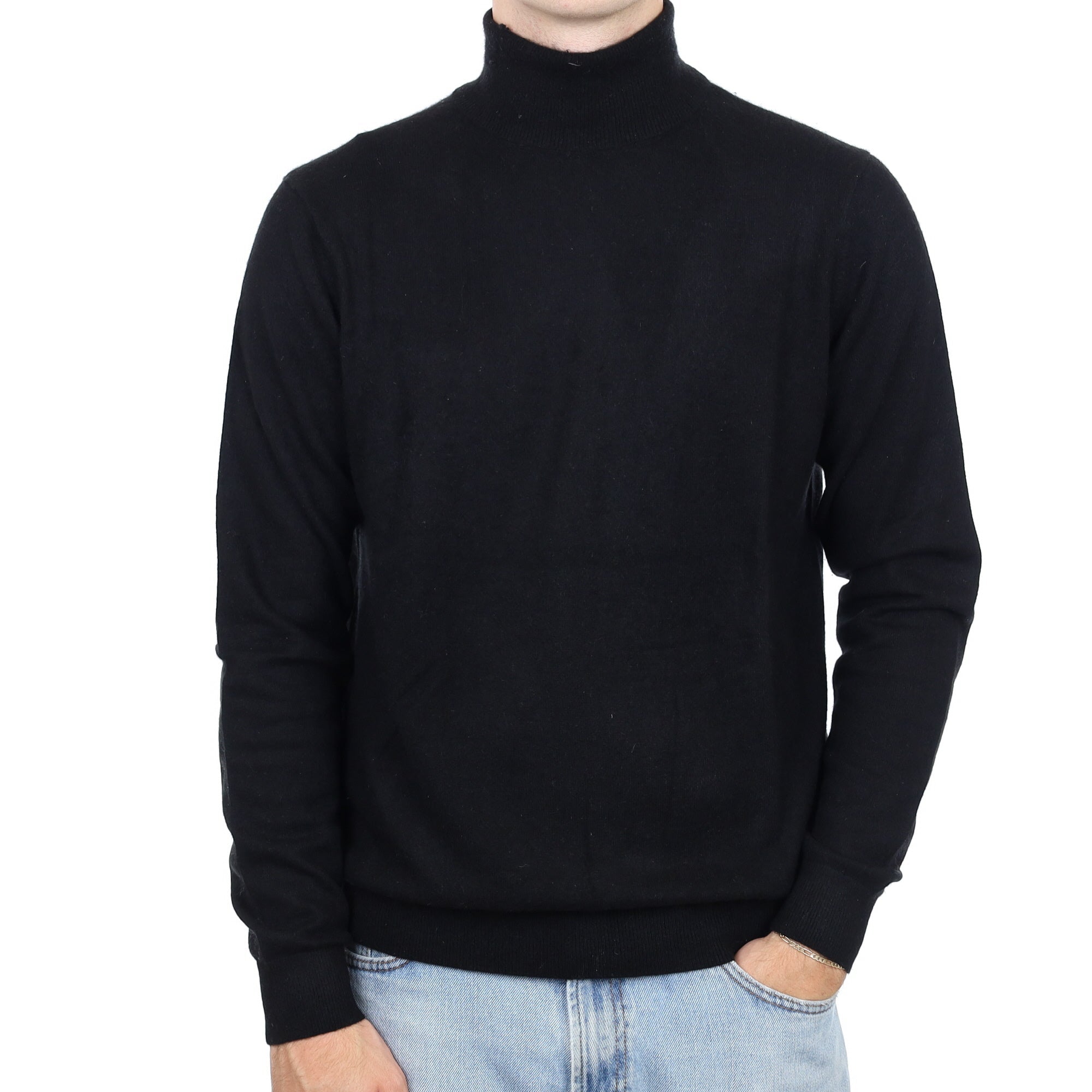 Men's Black Cashmere Polo Neck Jumper Large