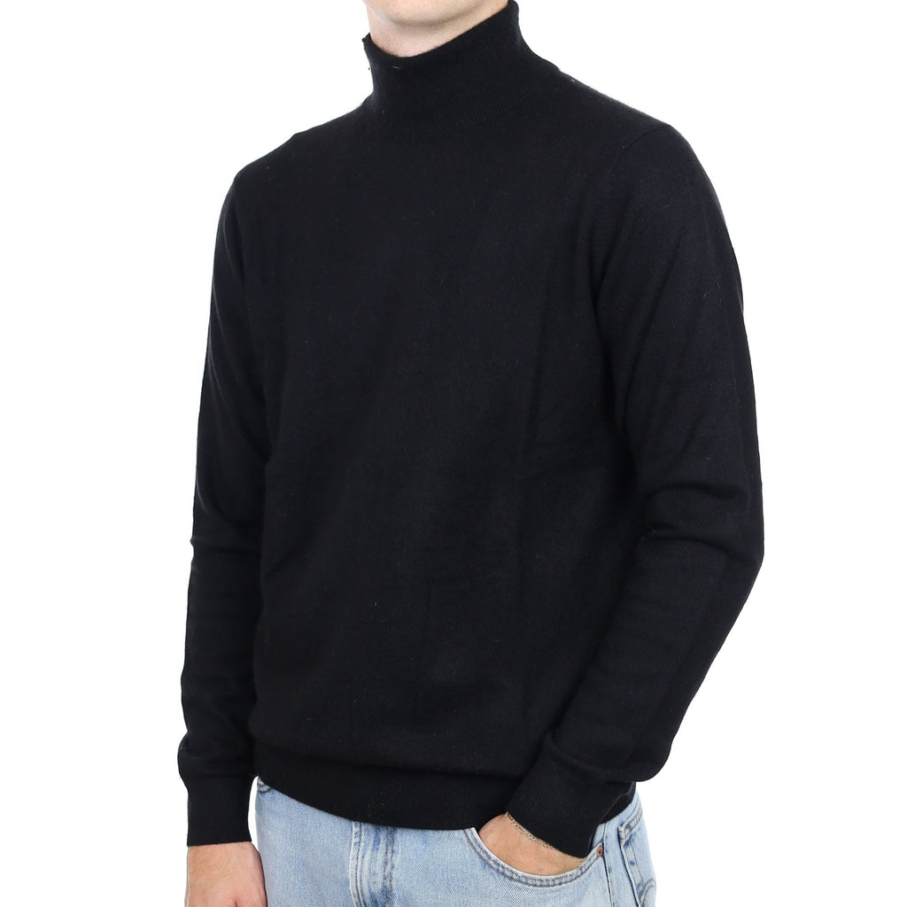 Men's Black Cashmere Polo Neck Jumper Large