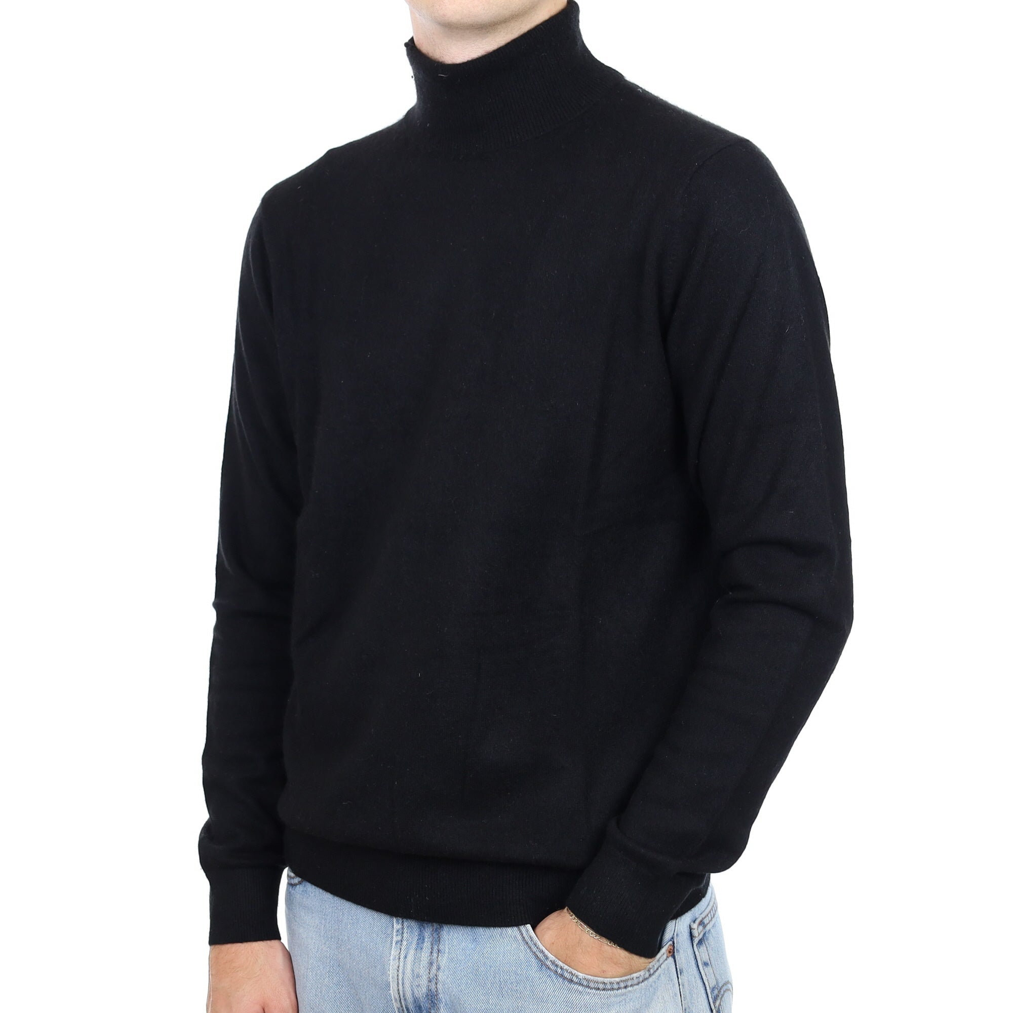 Men's Black Cashmere Polo Neck Jumper Large