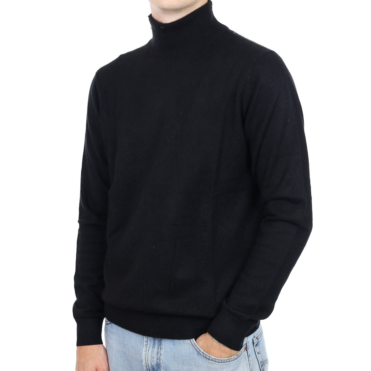Men's Black Cashmere Polo Neck Jumper Large