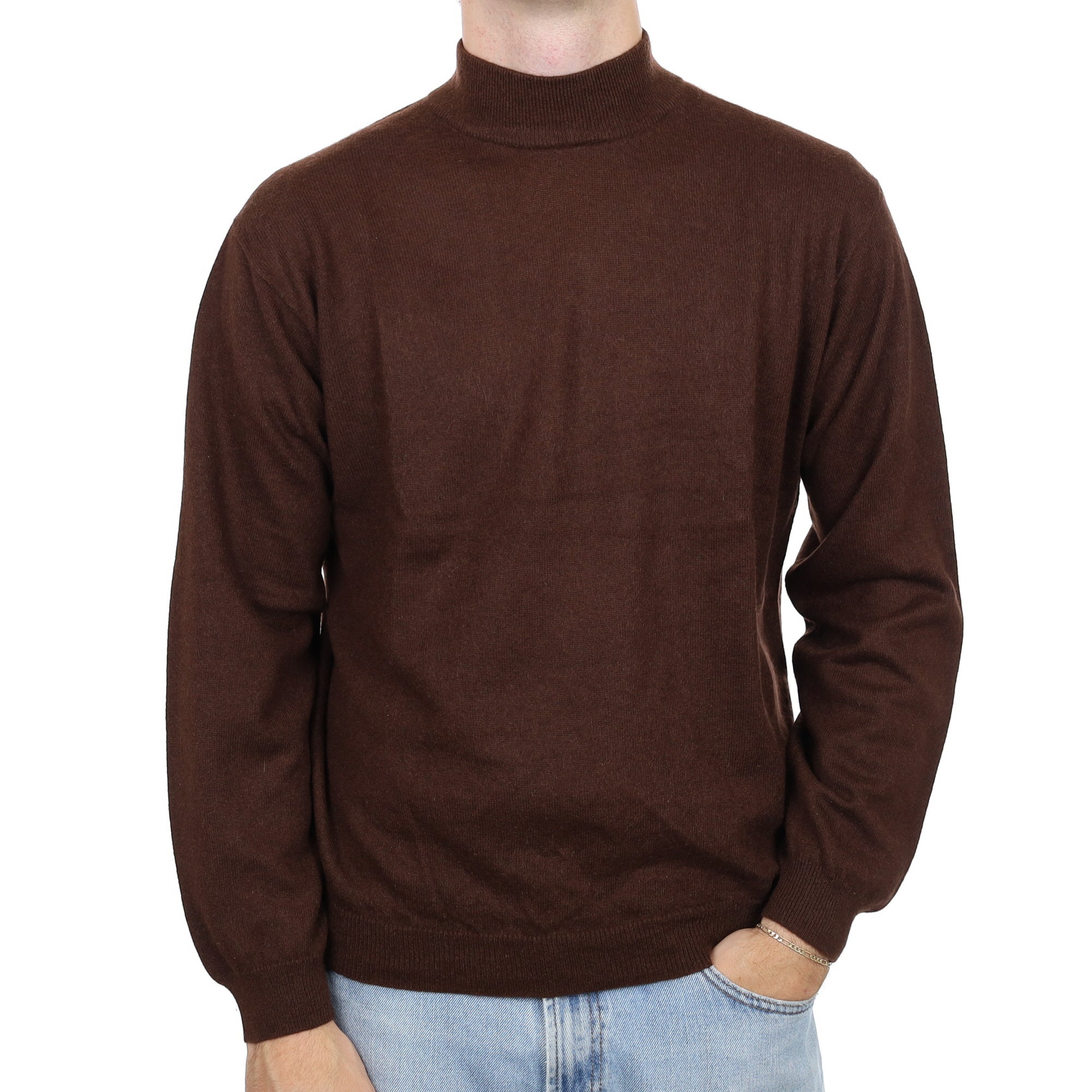 Men's Chocolate Brown Cashmere Turtle Neck Jumper Large