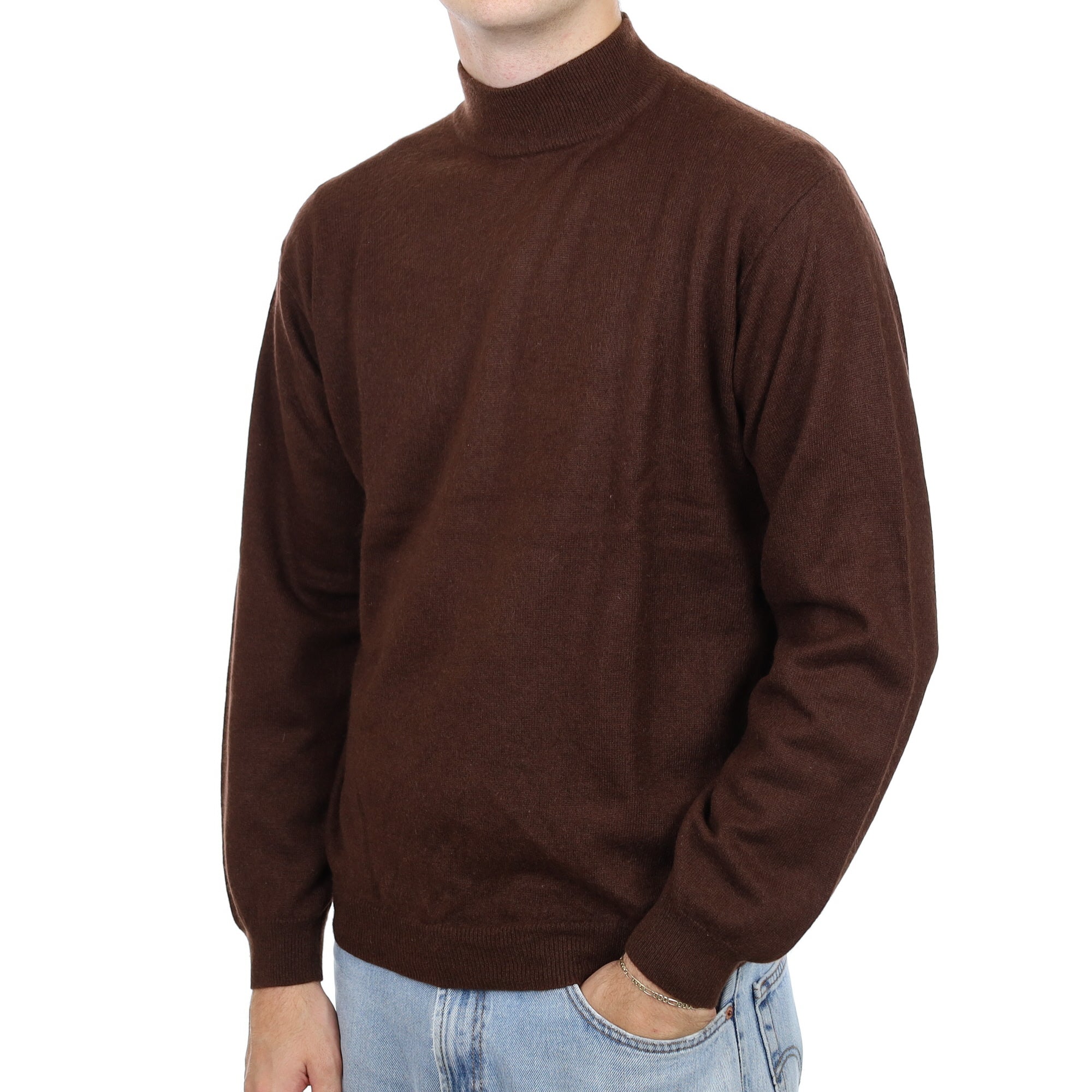 Men's Chocolate Brown Cashmere Turtle Neck Jumper Large